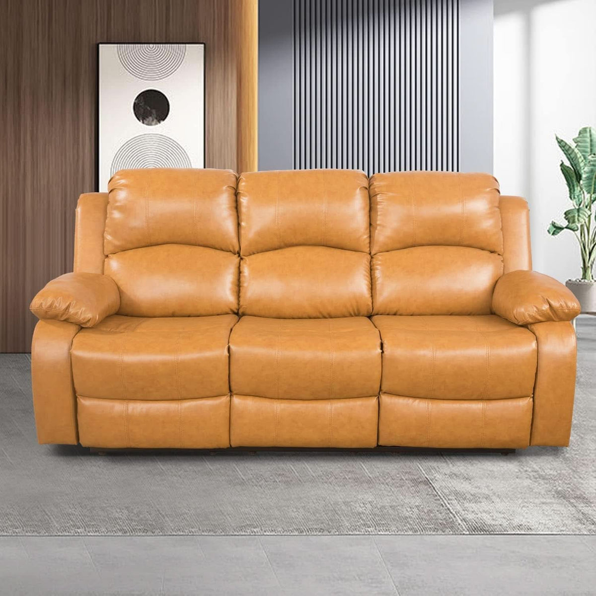 Leather Manual Recliner Sofa Set Ginger 3Piece Living Room