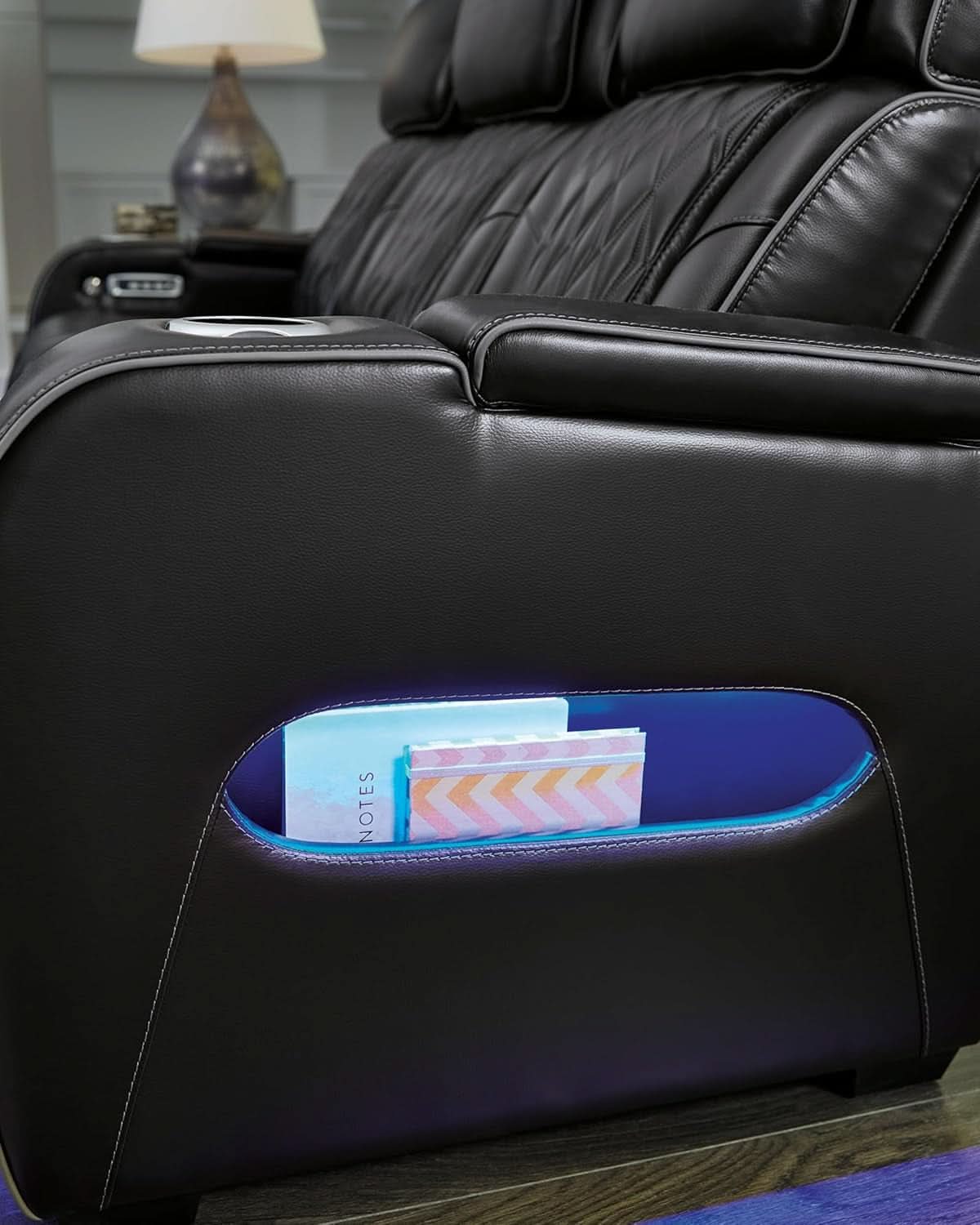 Leather Match Power Reclining Sofa With Adjustable Headrest