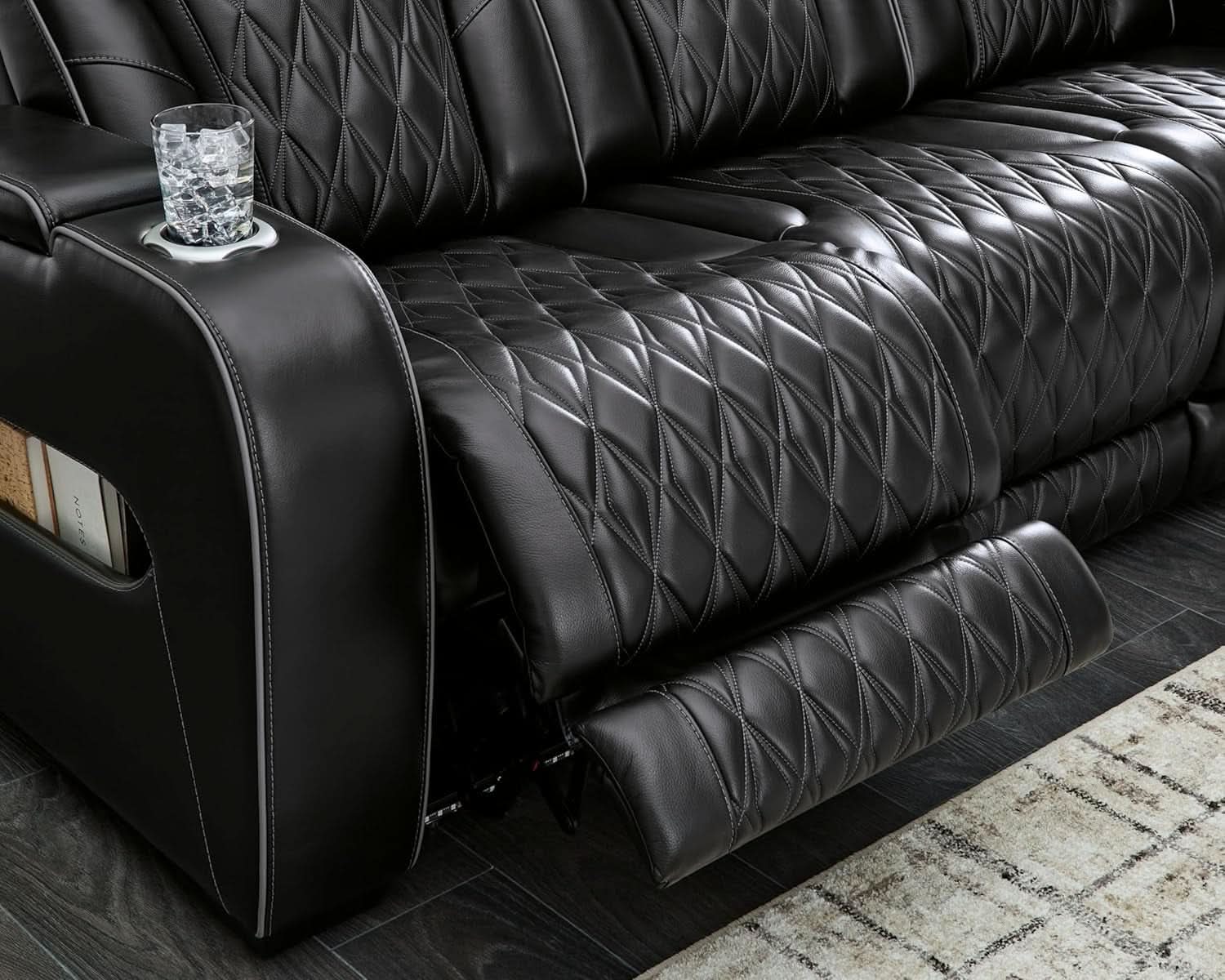 Leather Match Power Reclining Sofa With Adjustable Headrest