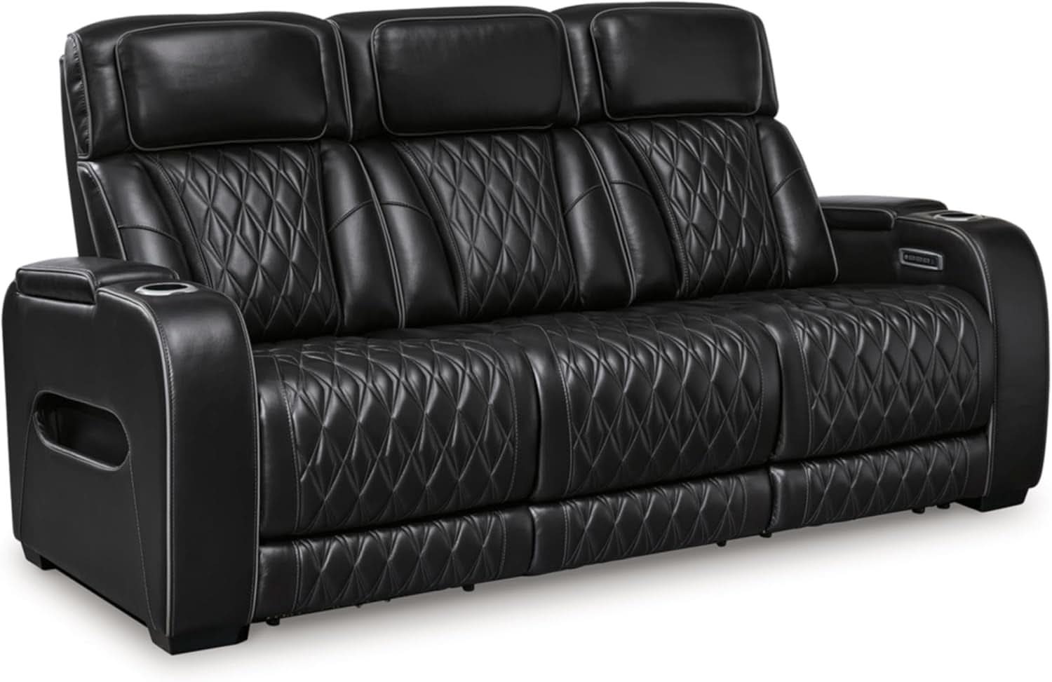 Leather Match Power Reclining Sofa With Adjustable Headrest