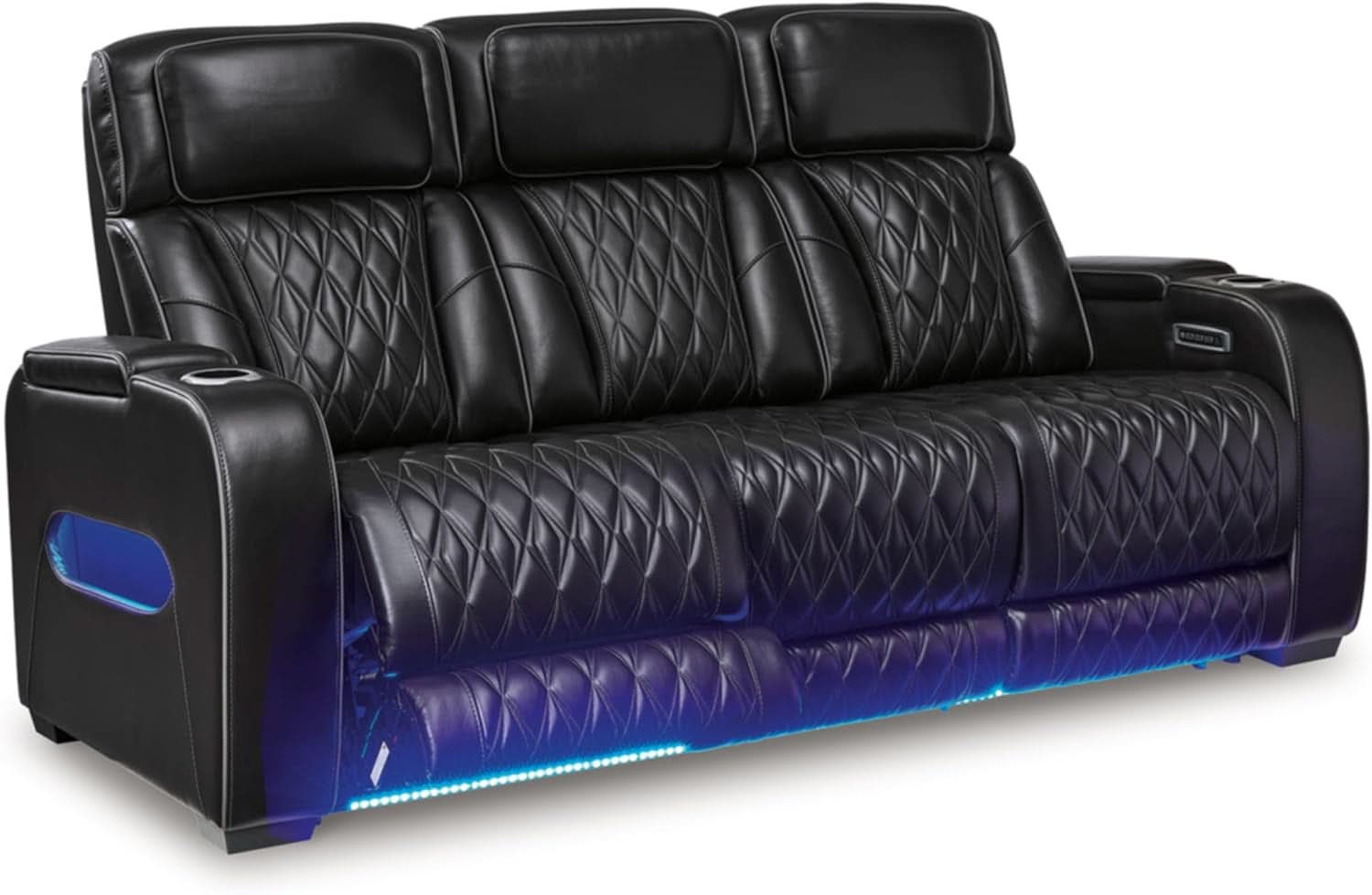 Leather Match Power Reclining Sofa With Adjustable Headrest