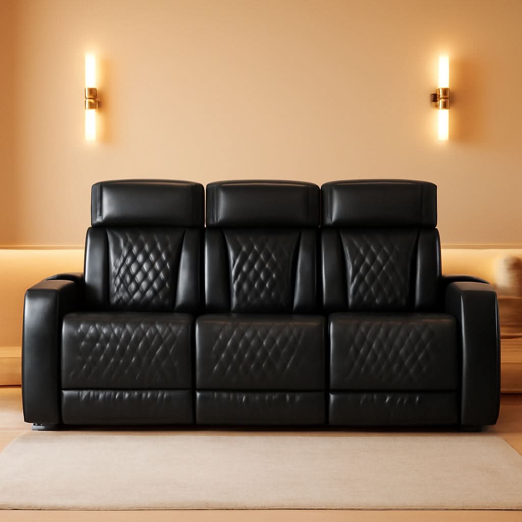 Leather Match Power Reclining Sofa With Adjustable Headrest