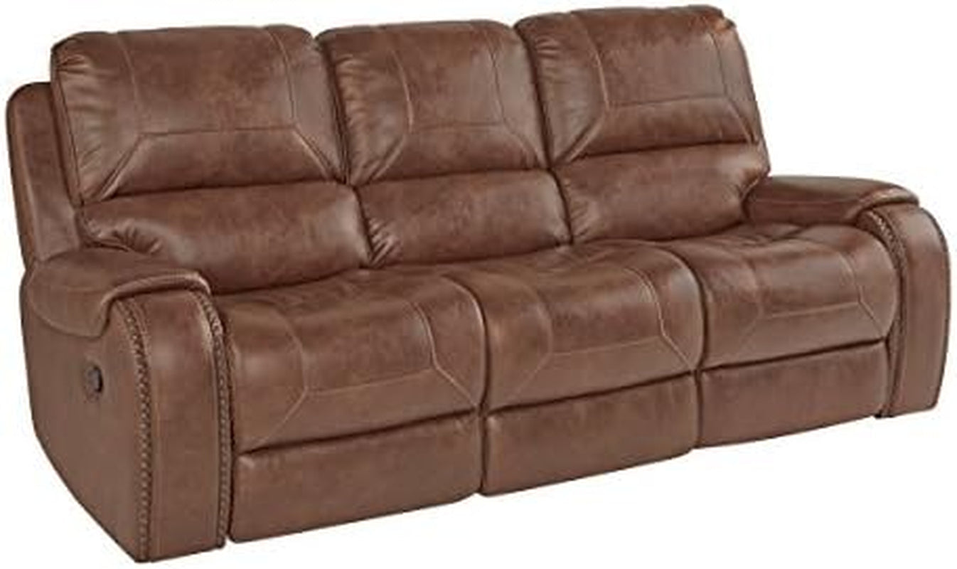 Leather Nail Head Reclining Sofa With Storage Console Brown