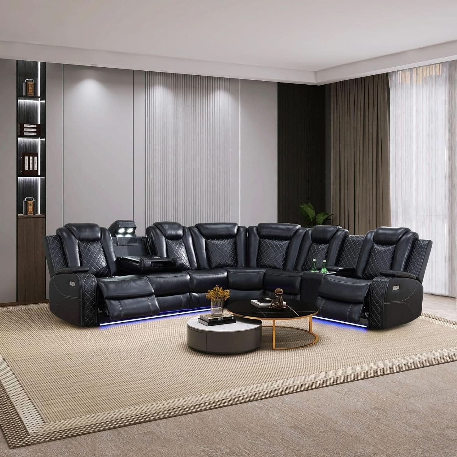 Leather Power Recliner Sectional Sofa with USB Charging