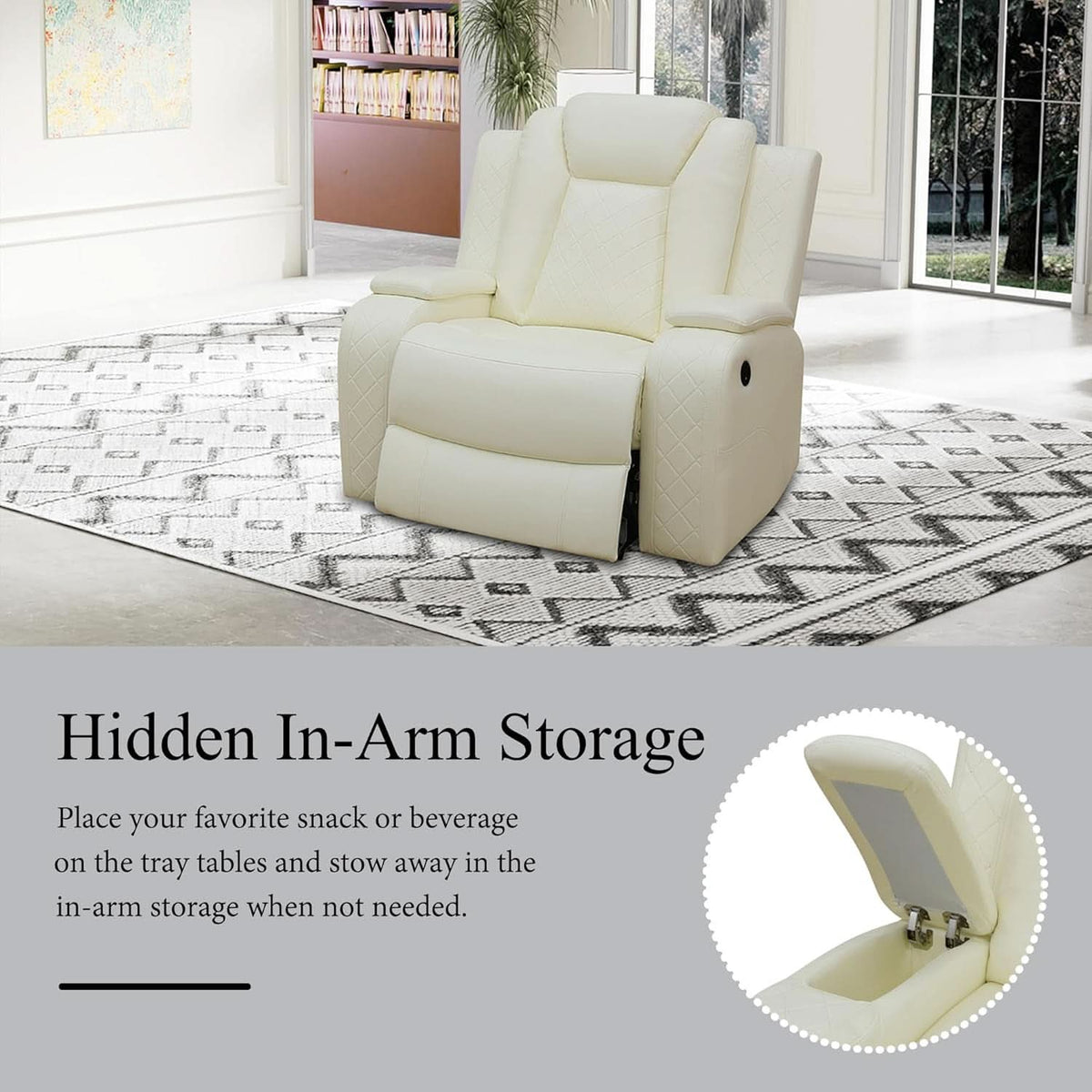 Leather Power Recliner Sofa Set Cream White With USB Port