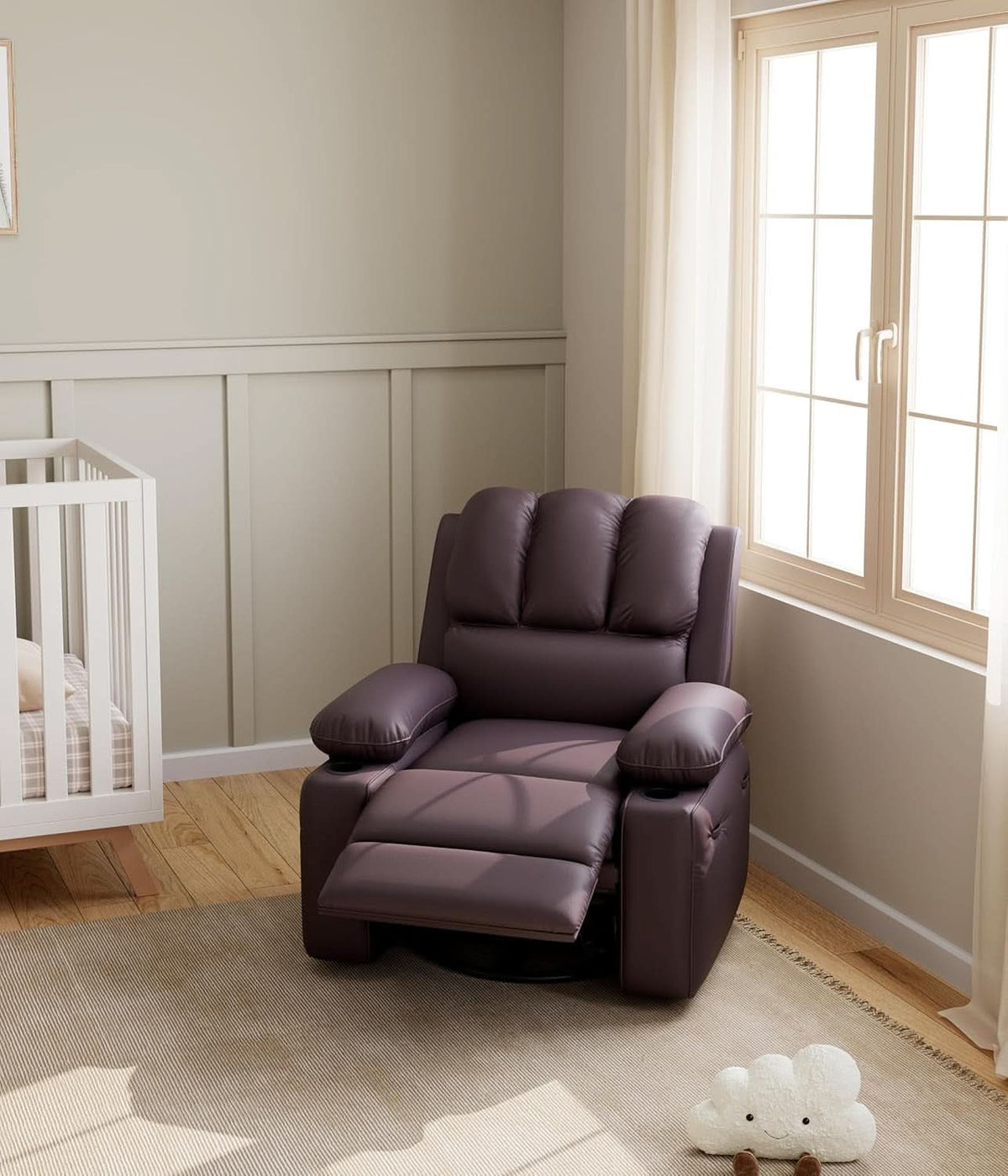 Leather Recliner Chair Brown Medium With Cup Holders And 150 Degree Recline