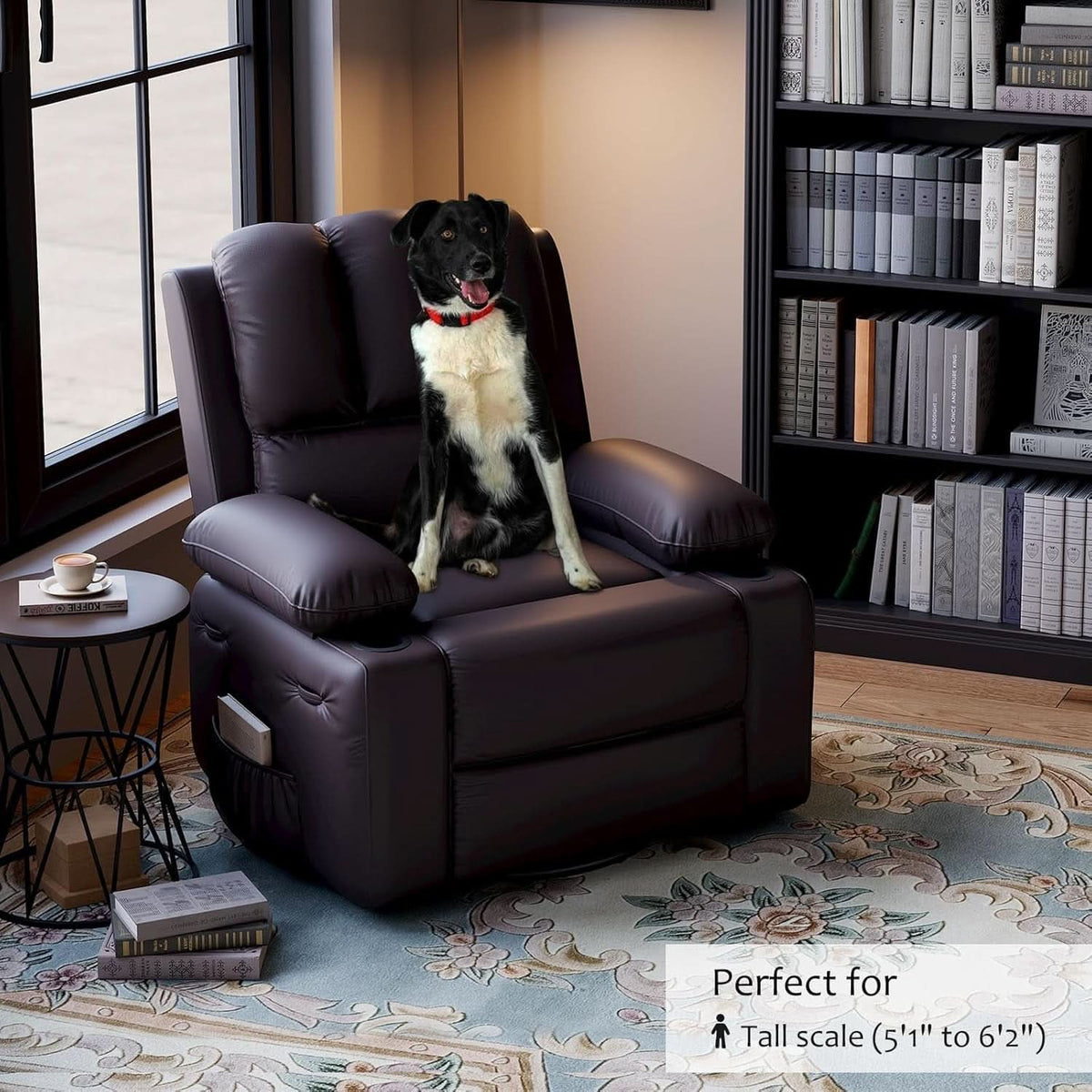 Leather Recliner Chair Brown Medium With Cup Holders And 150 Degree Recline