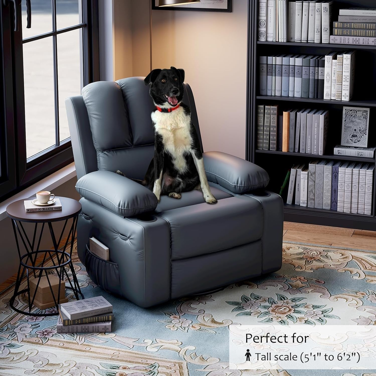 Leather Recliner Chair Gray With Cup Holders Living Room