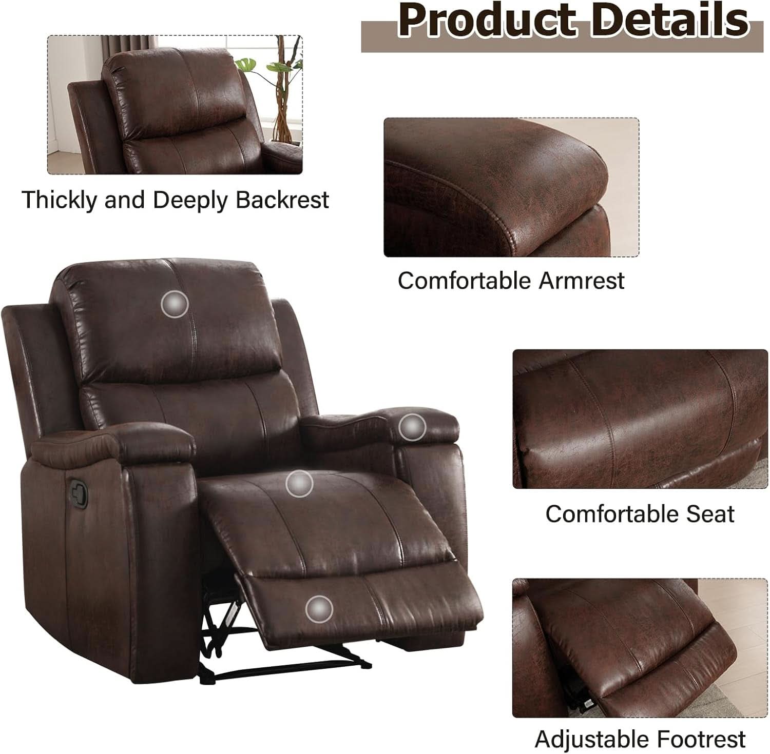 Leather Recliner Chair Red Brown With Concealed Cup Holders