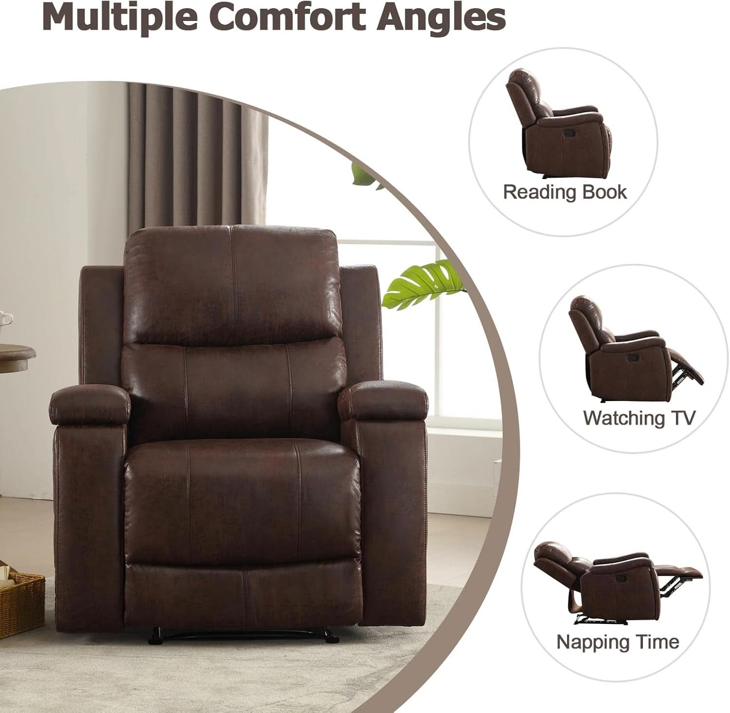 Leather Recliner Chair Red Brown With Concealed Cup Holders