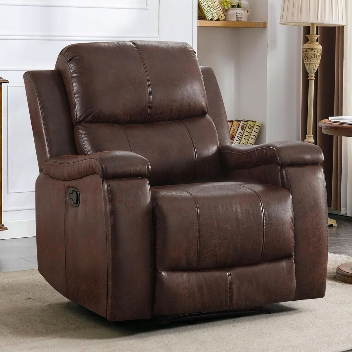 Leather Recliner Chair Red Brown With Concealed Cup Holders