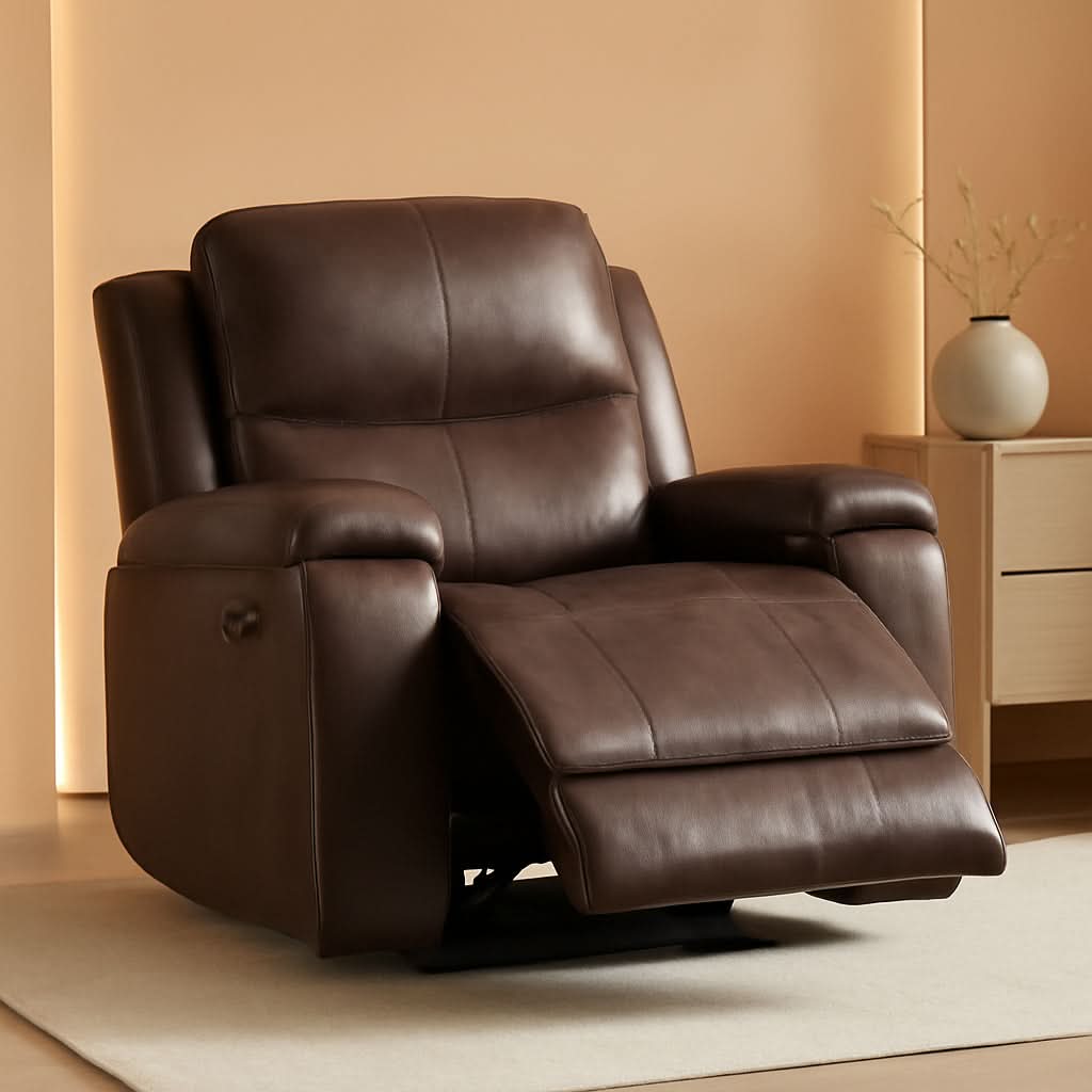 Leather Recliner Chair Red Brown With Concealed Cup Holders