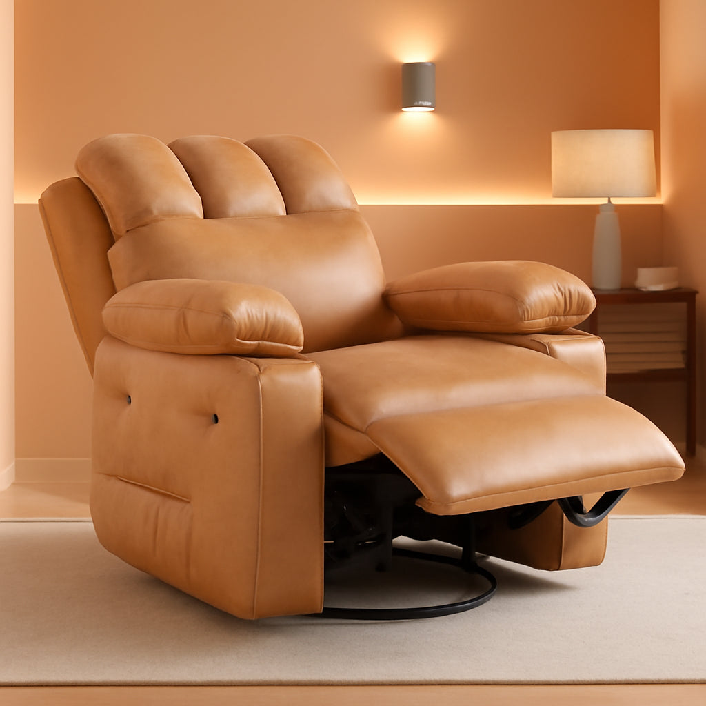 Leather Recliner Chair With Cup Holders Cognac Living Room