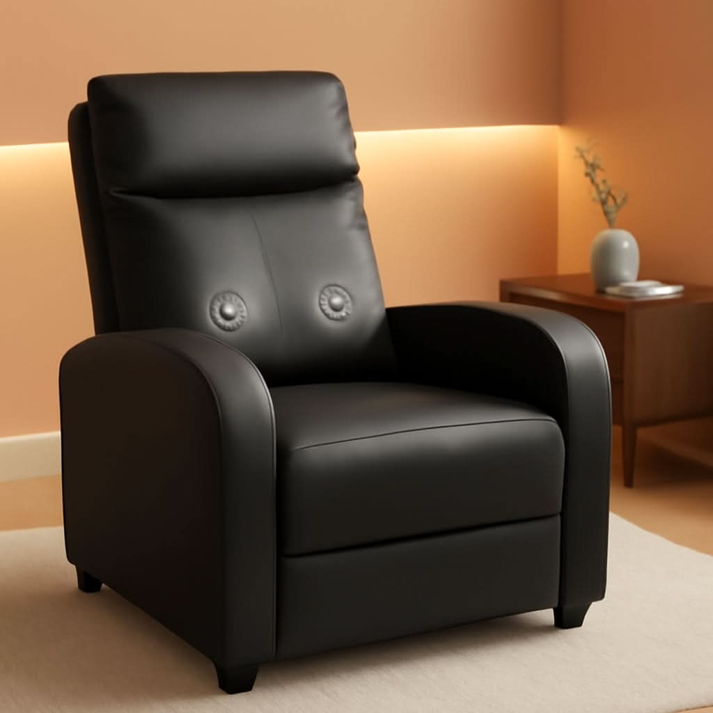 Leather Recliner Chair With Lumbar Support, Black, 90 To 180 Degree Adjustable