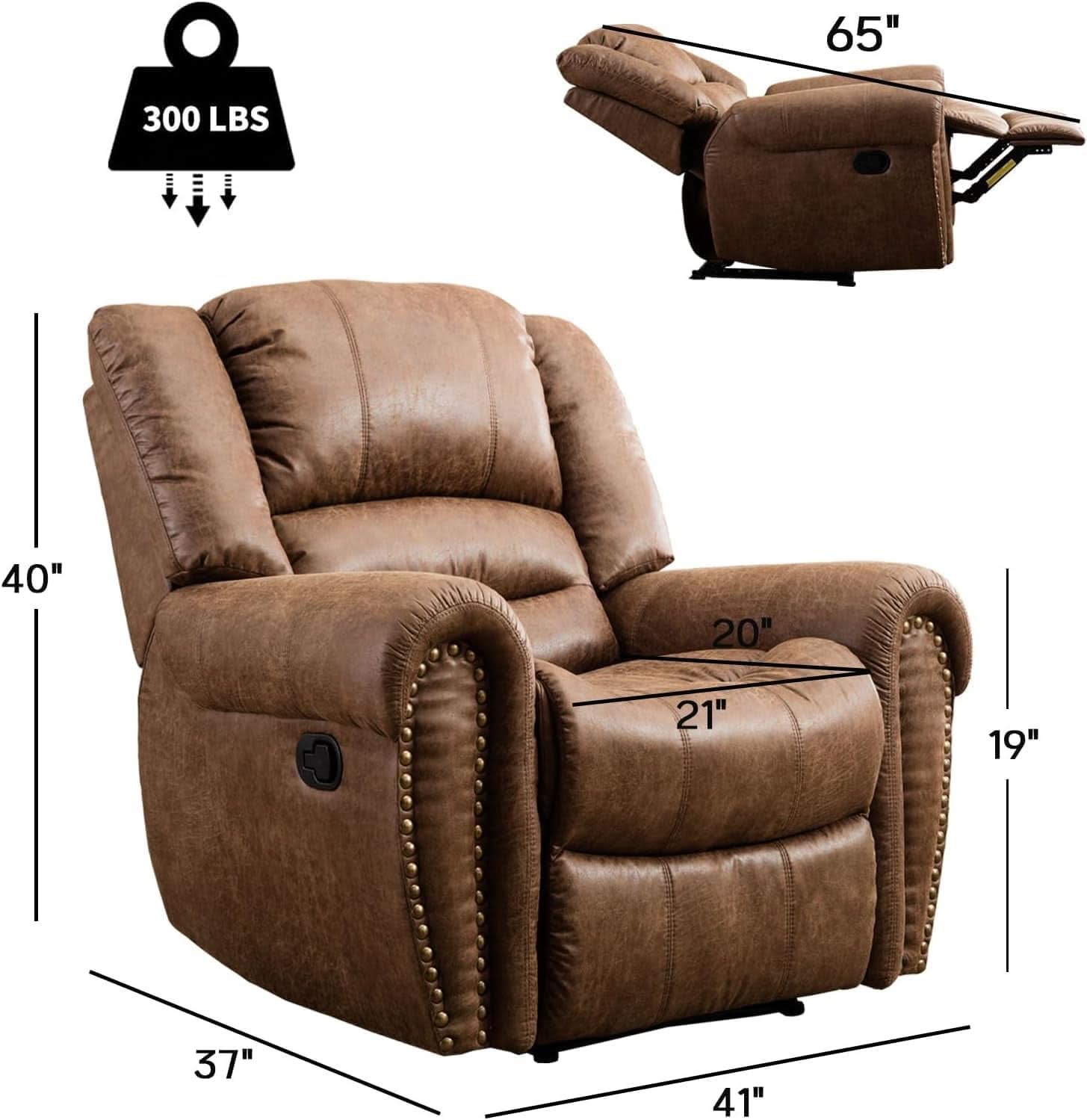 Leather Recliner Chairs Set 2 Nut Brown Manual Recliners