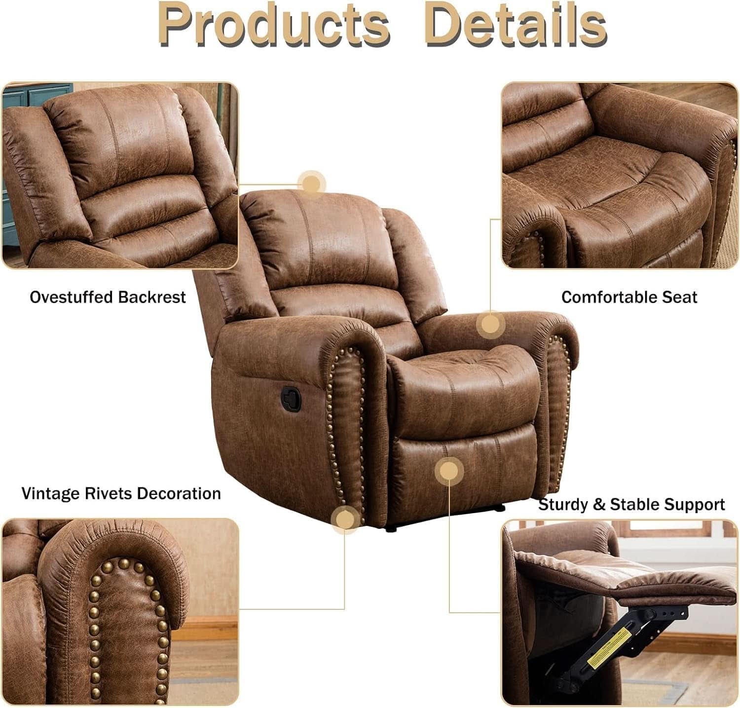 Leather Recliner Chairs Set 2 Nut Brown Manual Recliners