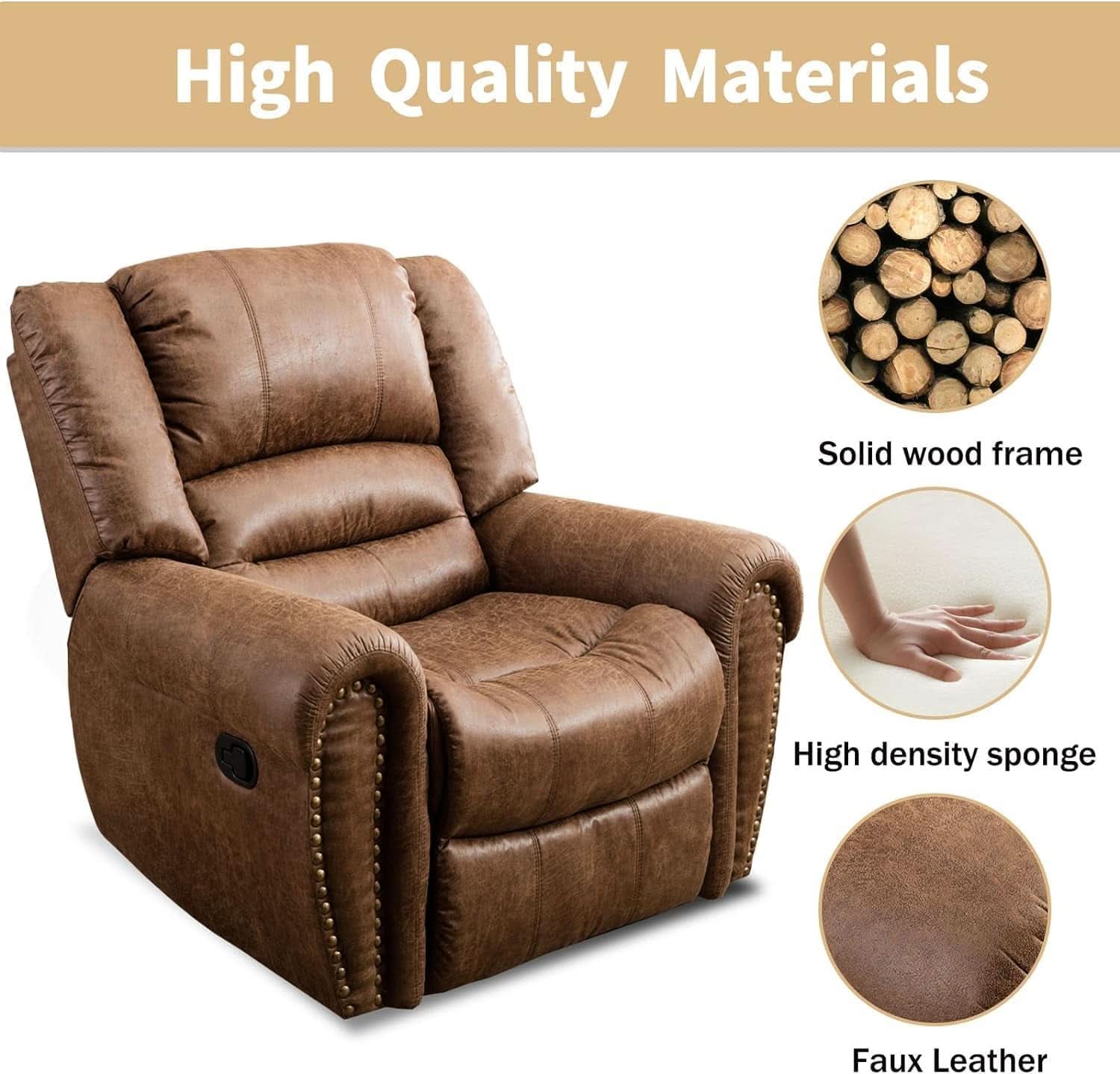 Leather Recliner Chairs Set 2 Nut Brown Manual Recliners