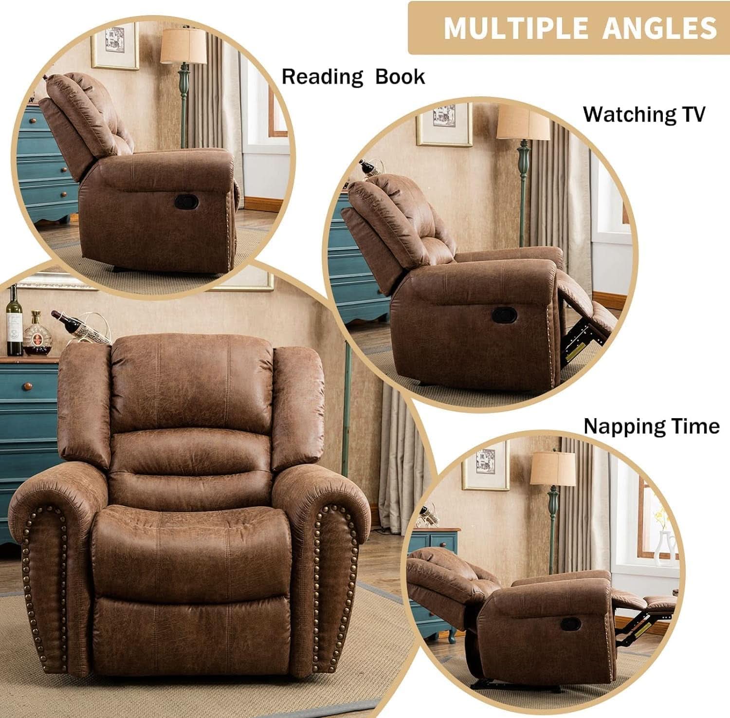 Leather Recliner Chairs Set 2 Nut Brown Manual Recliners