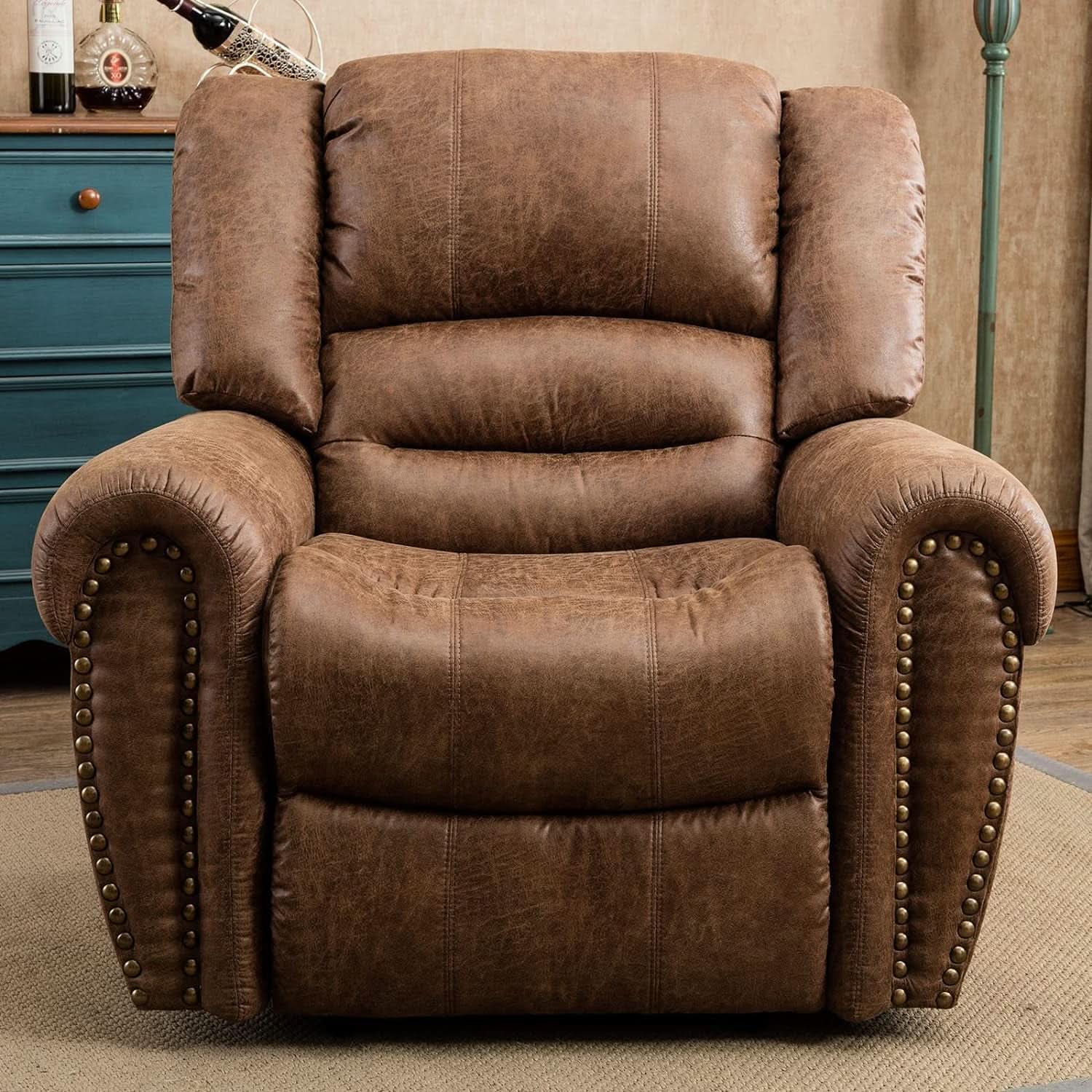 Leather Recliner Chairs Set 2 Nut Brown Manual Recliners