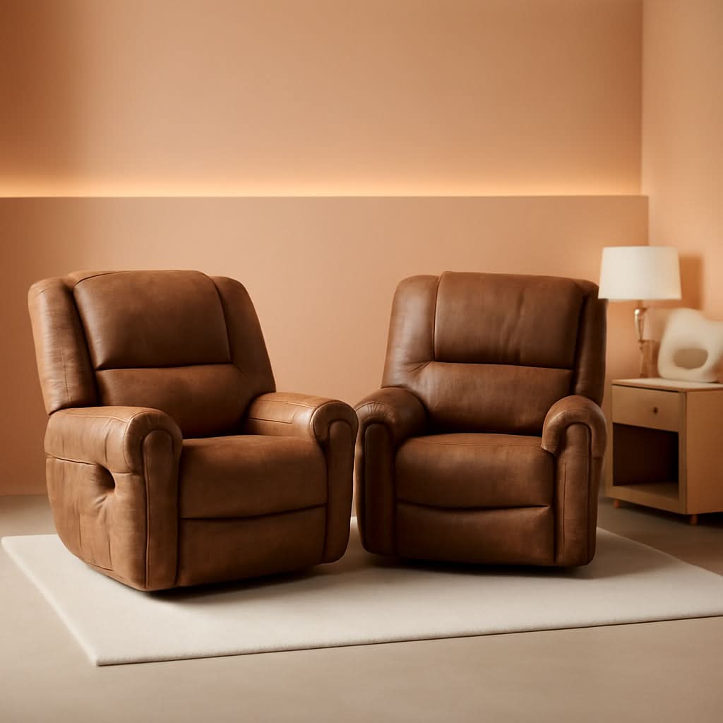 Leather Recliner Chairs Set 2 Nut Brown Manual Recliners