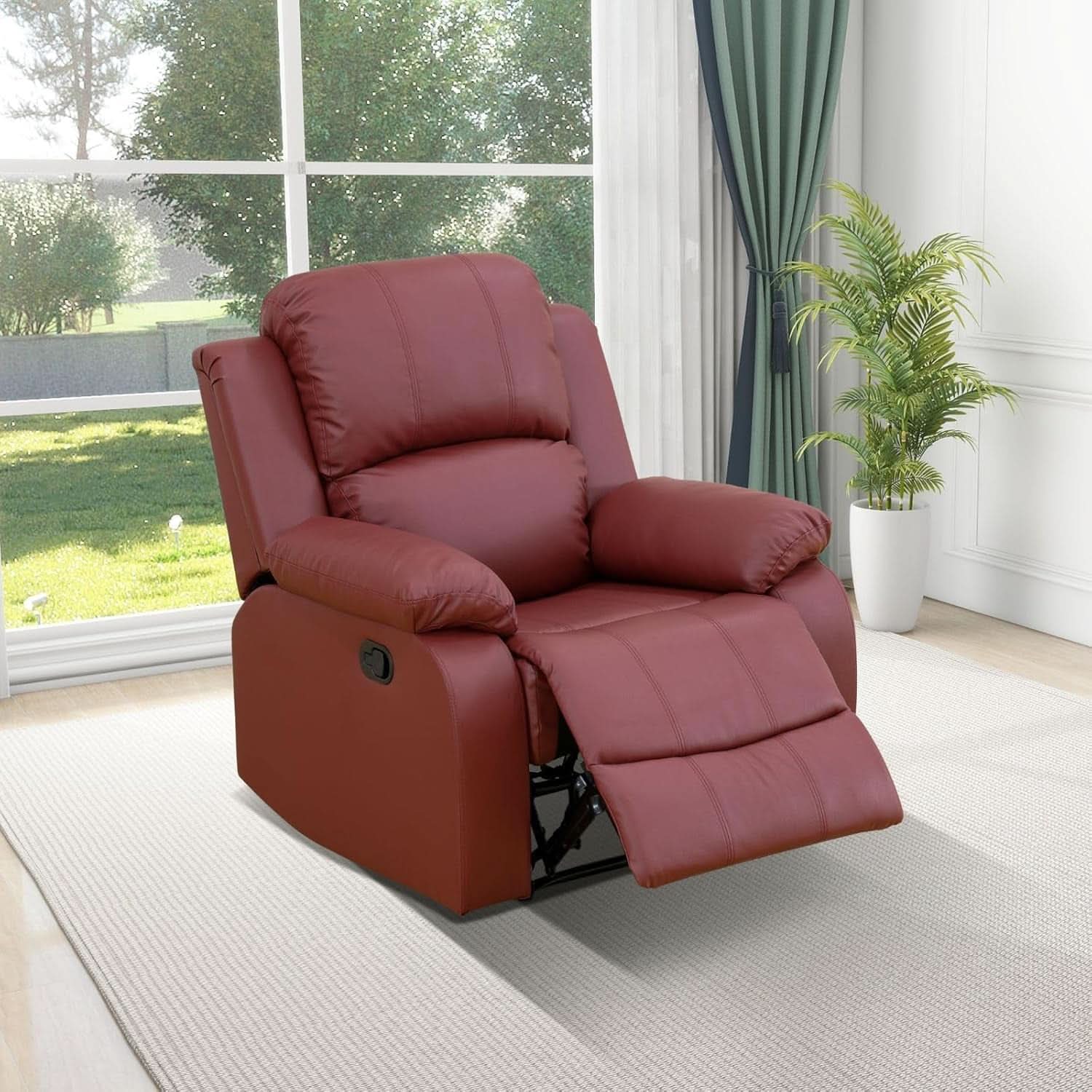 Leather Recliner Sofa Set 3 Piece For Living Room Red