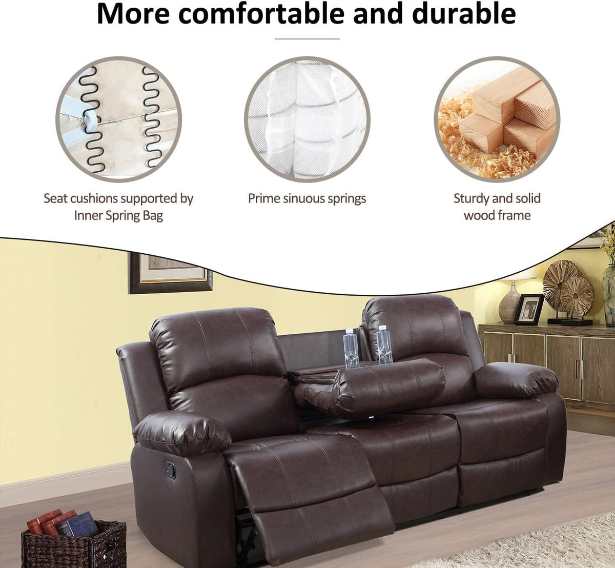 Leather Recliner Sofa Set Brown 3 Seater And Loveseat