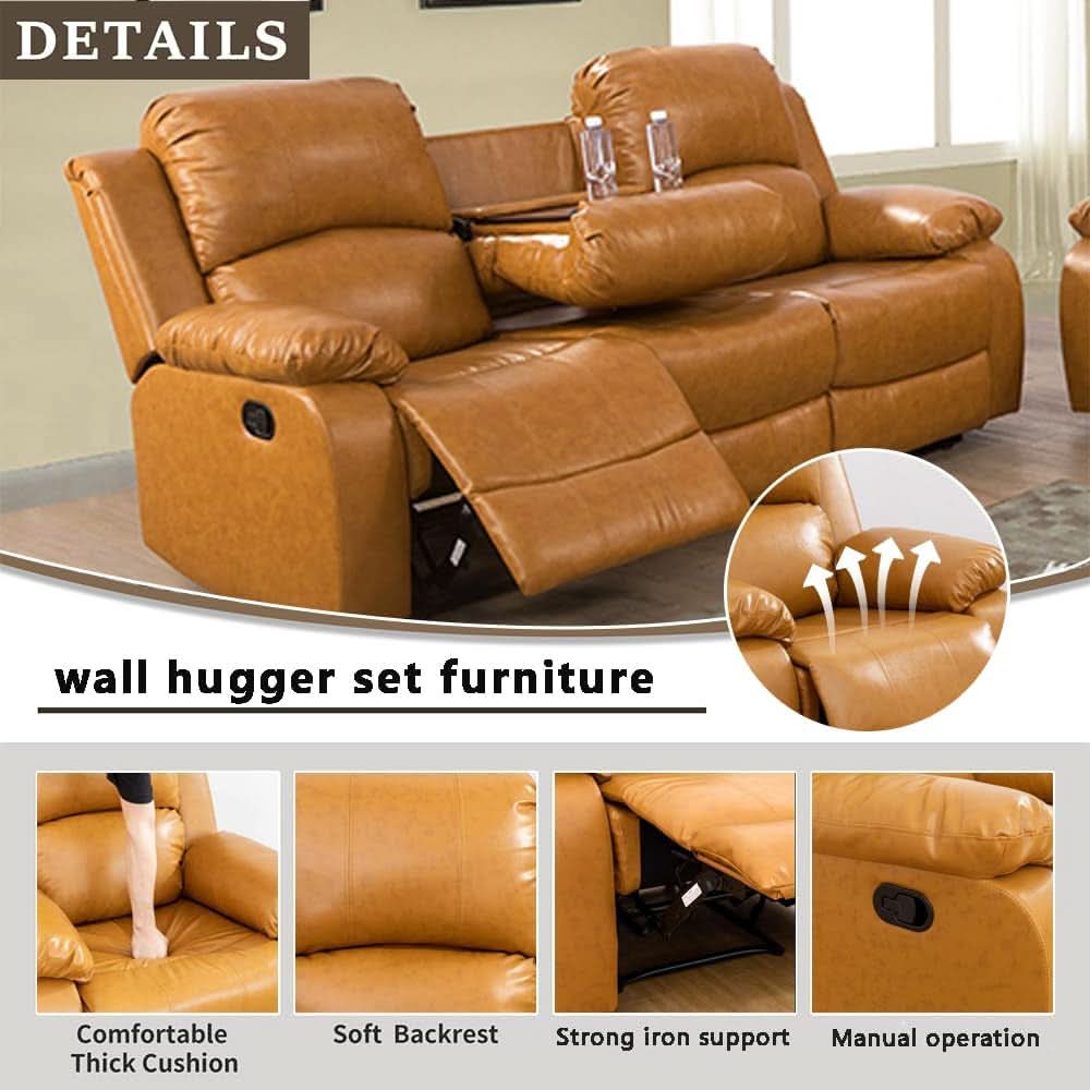Leather Recliner Sofa Set With Drop Table Ginger 3Seater