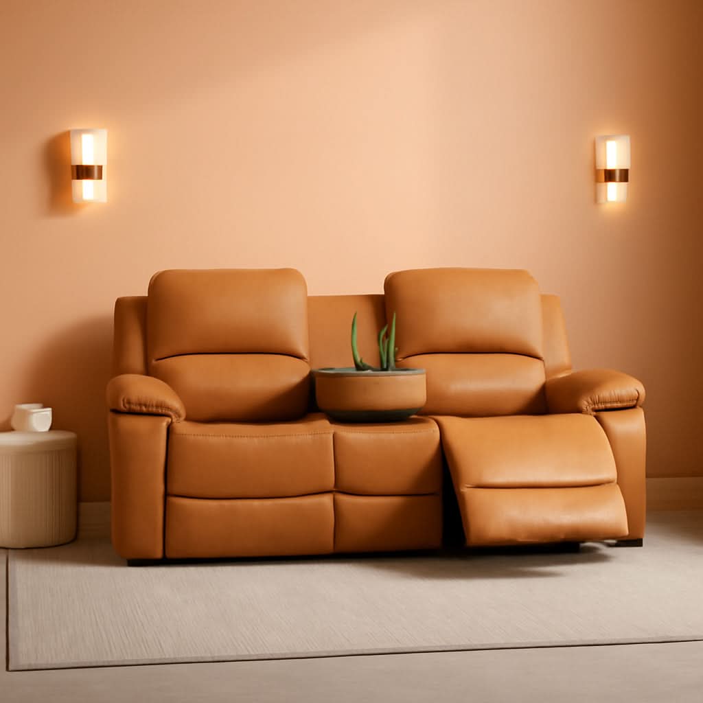 Leather Recliner Sofa Set With Drop Table Ginger 3Seater