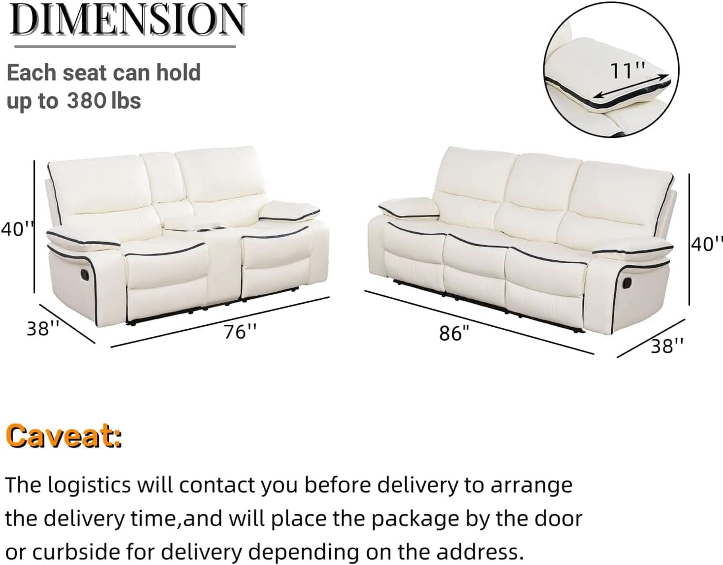 Leather Recliner Sofa Set With Storage Console White