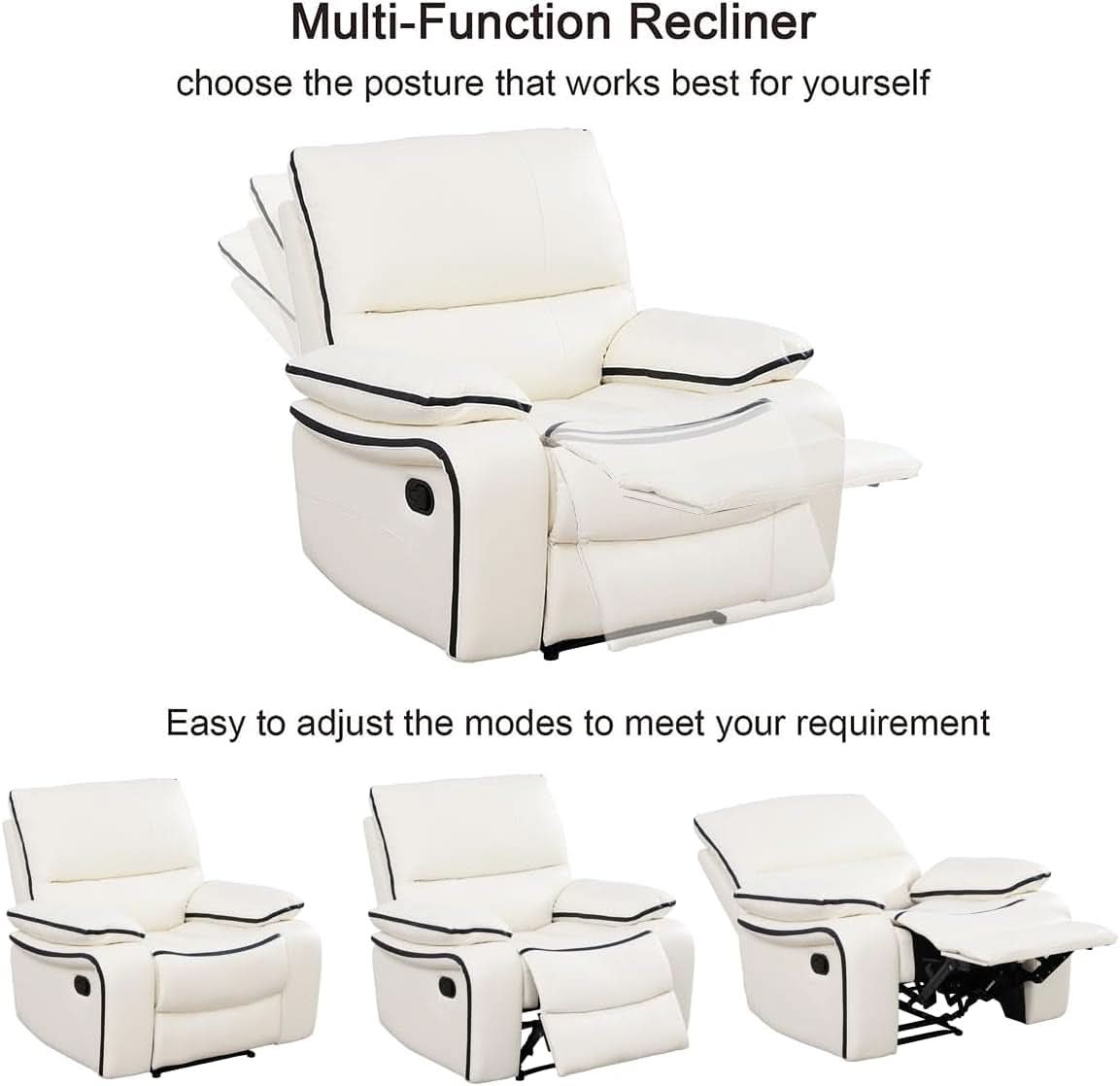 Leather Recliner Sofa Set With Storage Console White