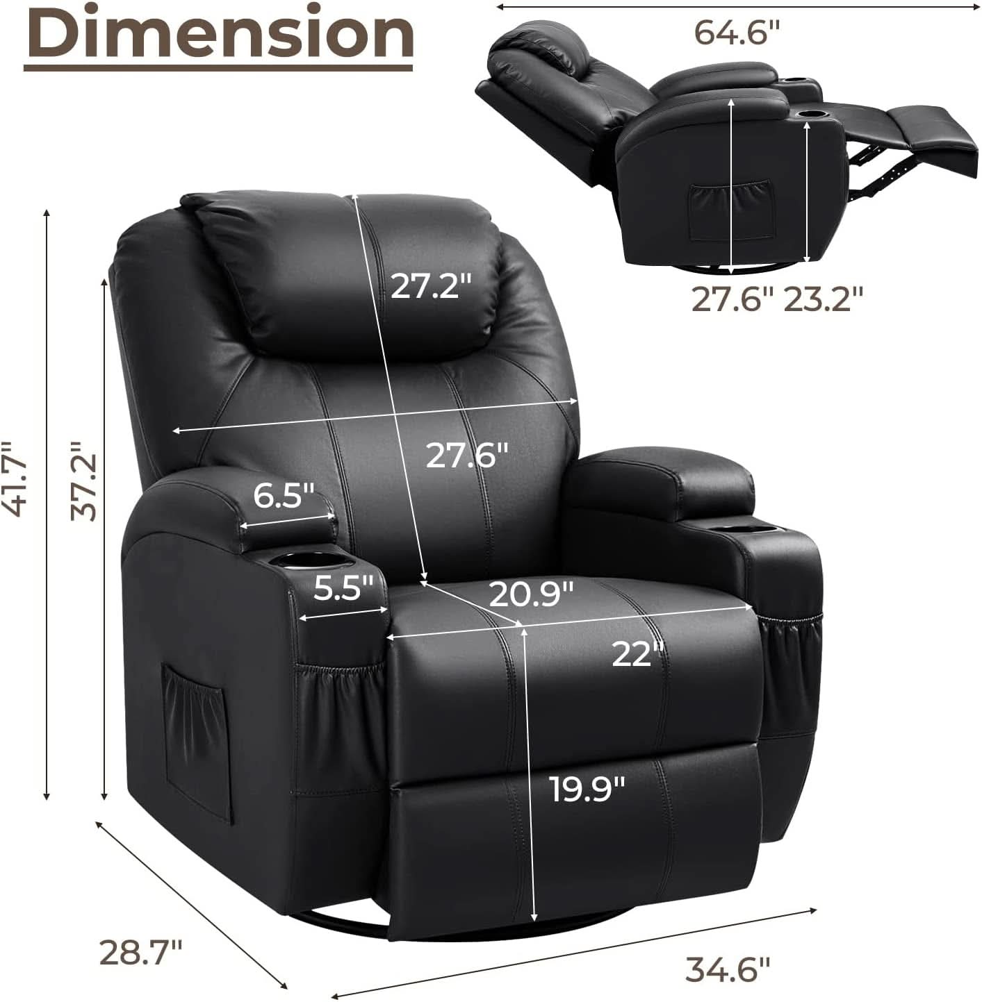 Leather Rocking Recliner With Massage And Heat Swivel