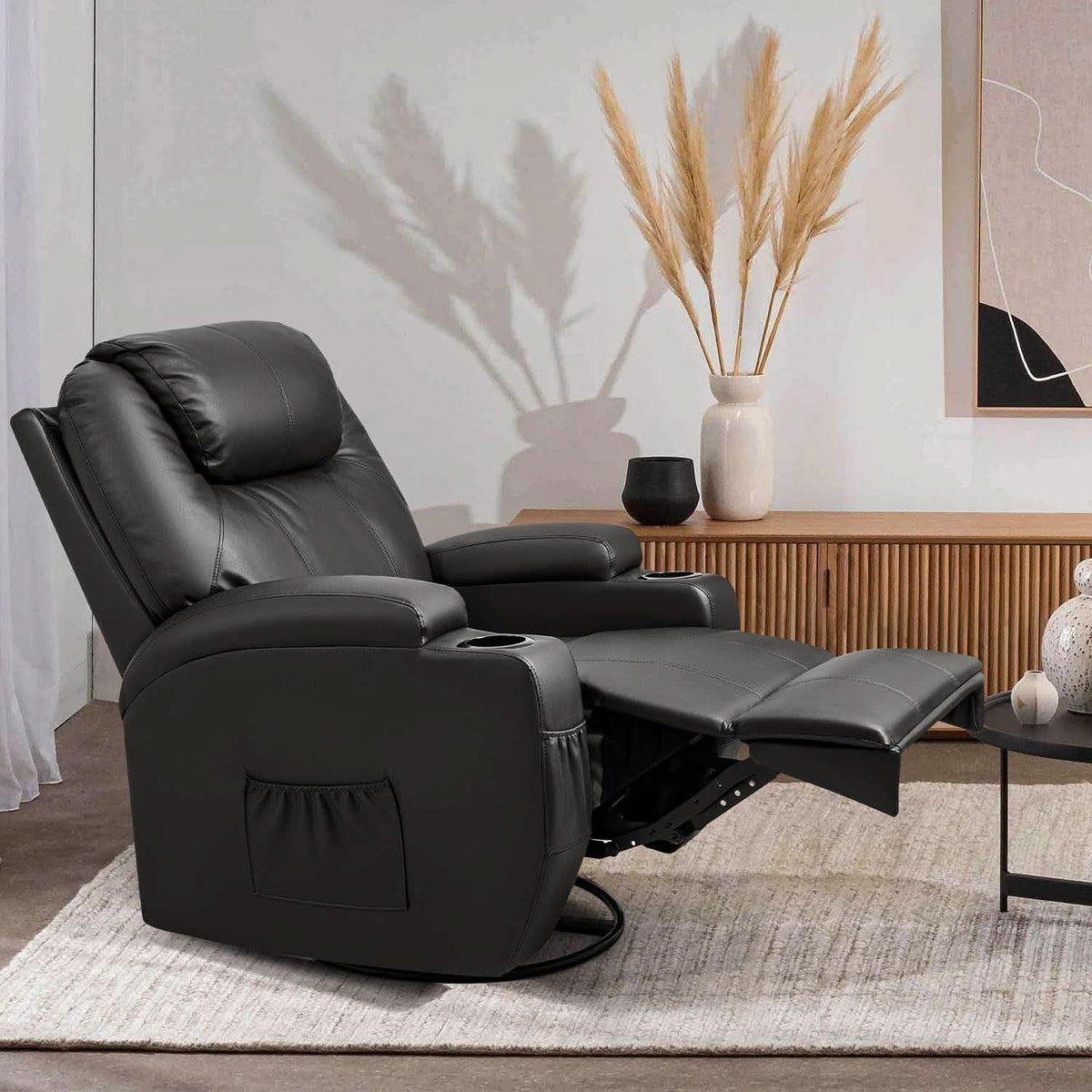 Leather Rocking Recliner With Massage And Heat Swivel