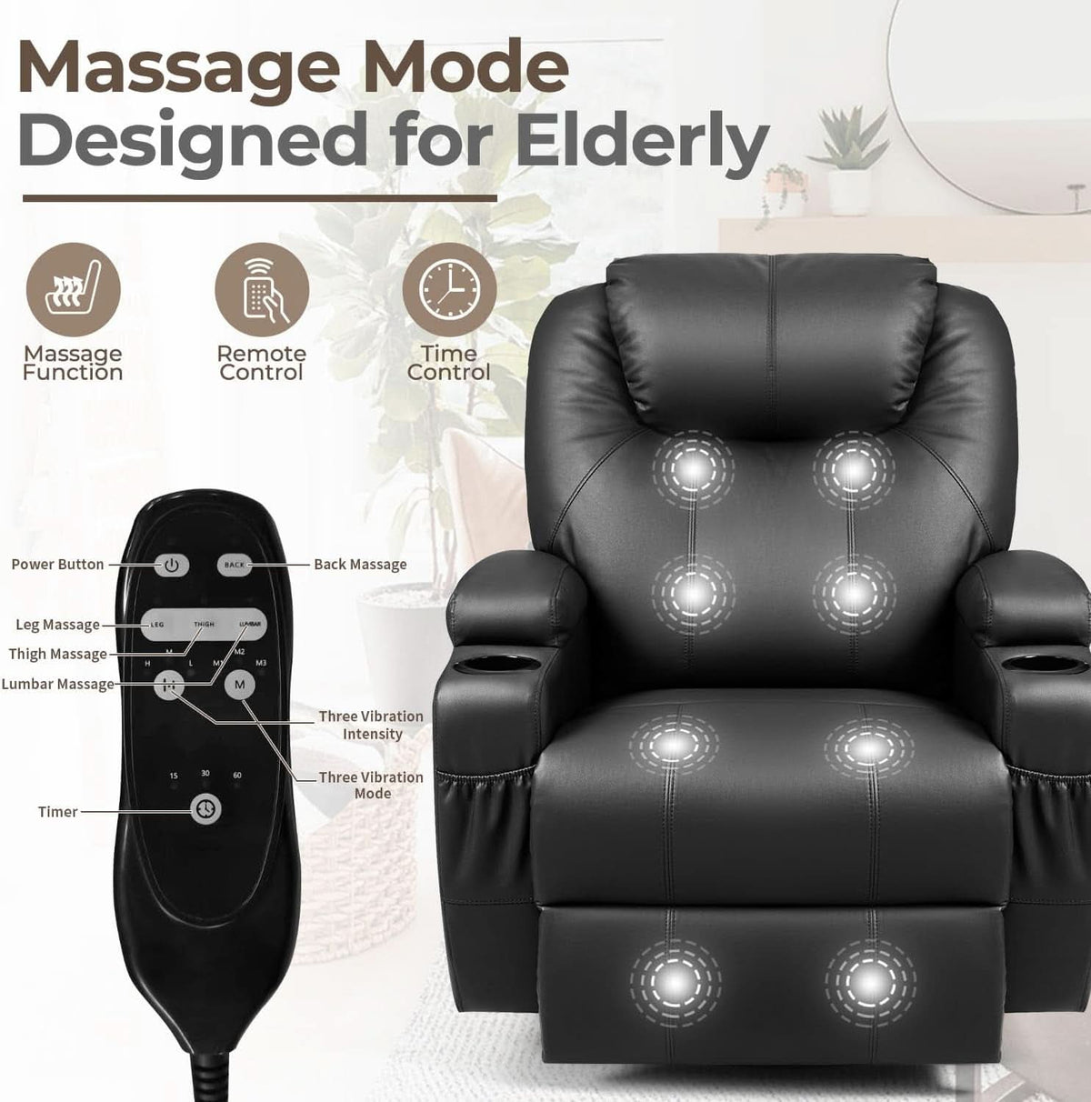 Leather Rocking Recliner With Massage And Heat Swivel