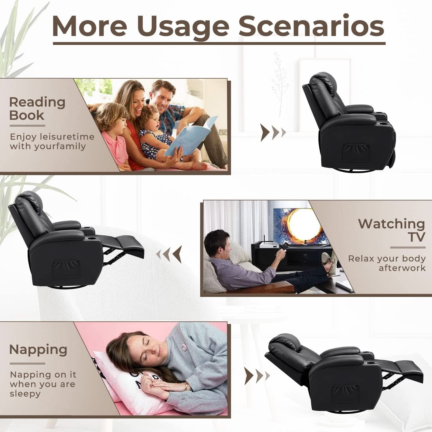 Leather Rocking Recliner With Massage And Heat Swivel