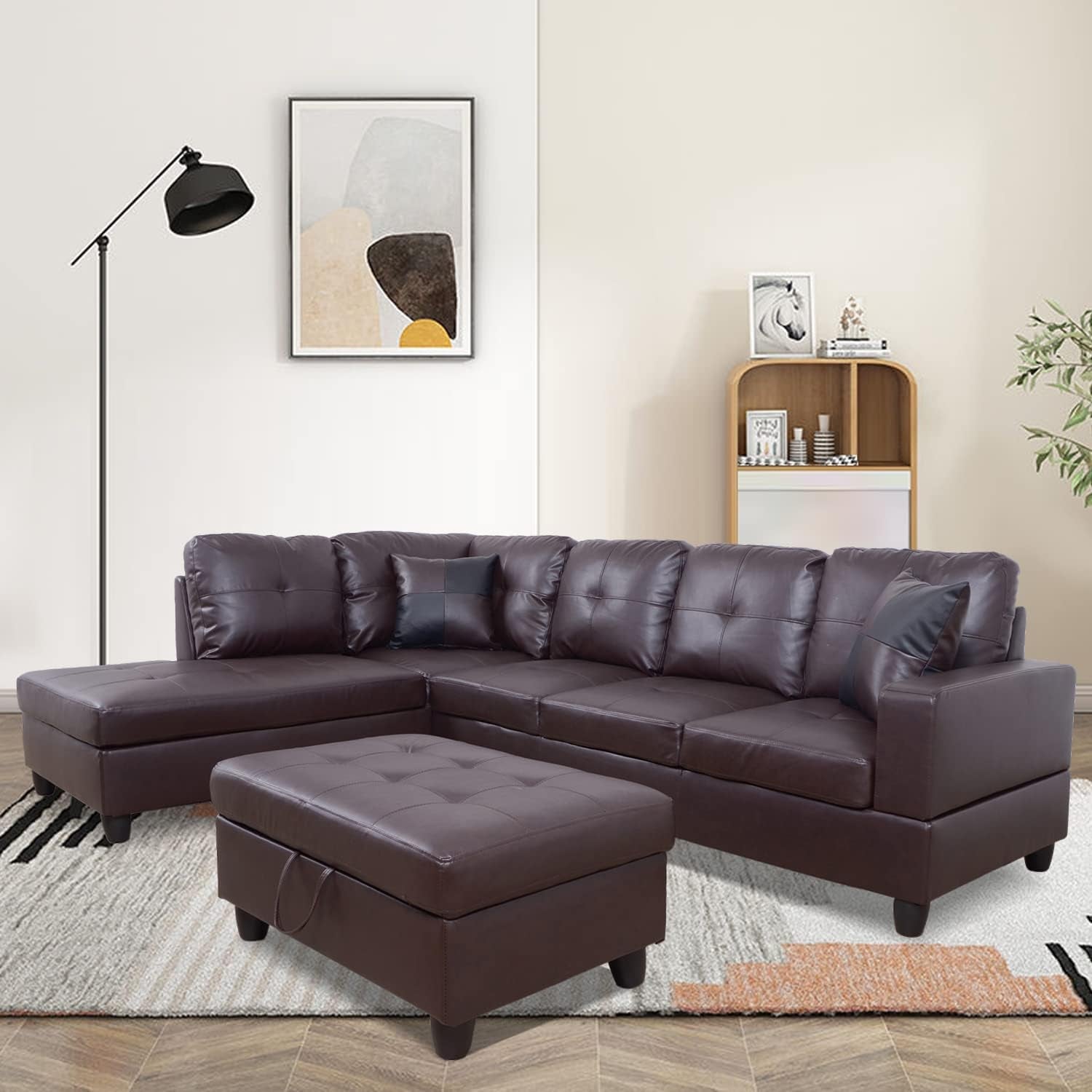 Leather Sectional Sofa Left Hand Facing Brown Modern