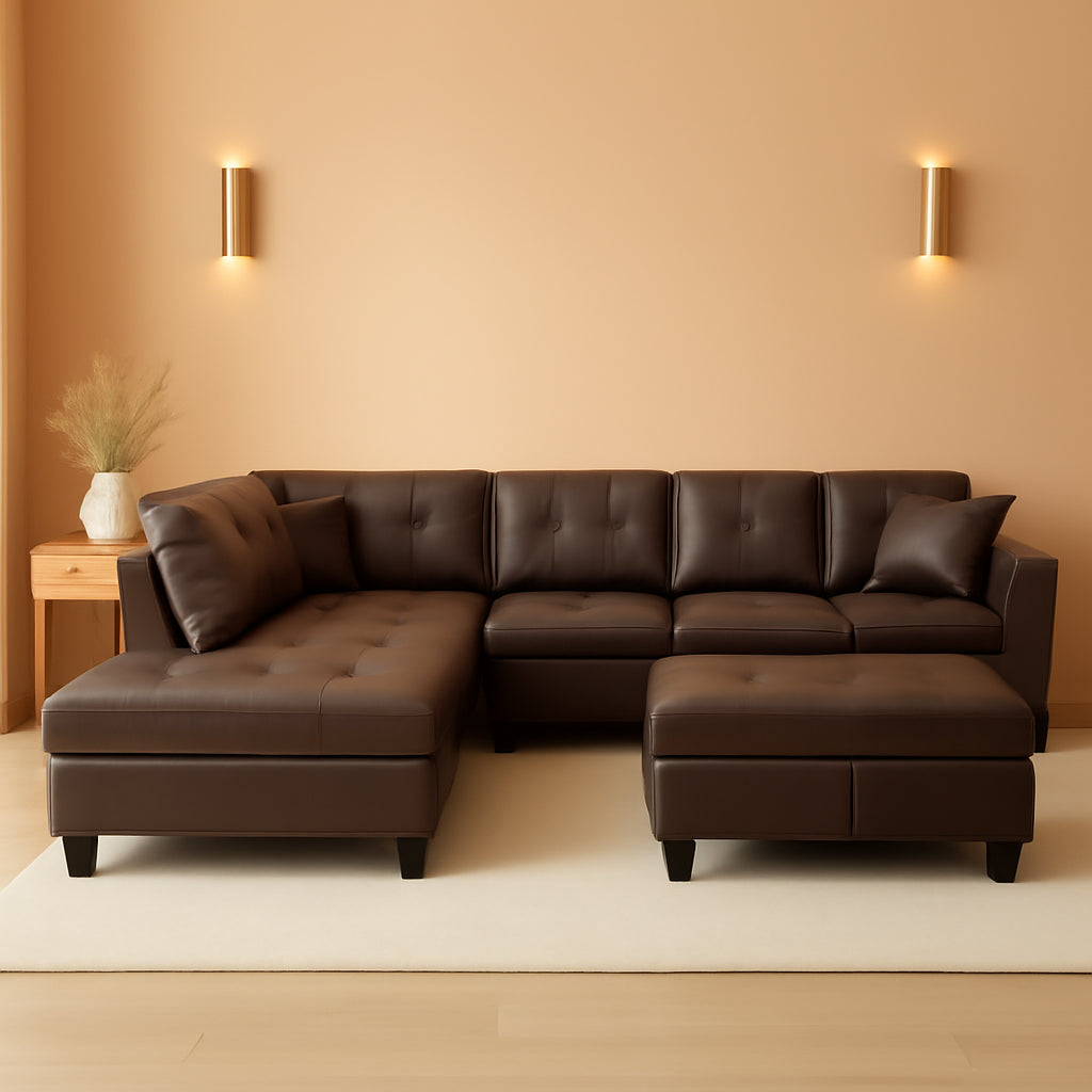 Leather Sectional Sofa Left Hand Facing Brown Modern