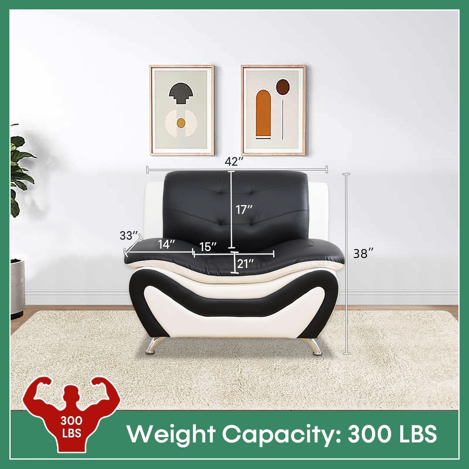 Leather Sofa Set 3 Piece Living Room Furniture In Black And White