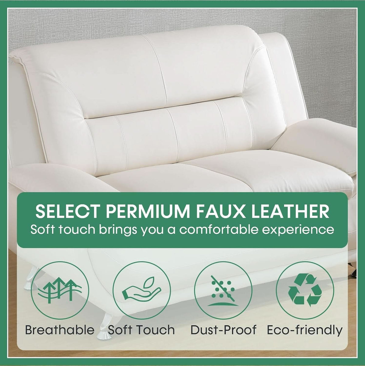 Leather Sofa Set 3 Piece White For Living Room Furniture
