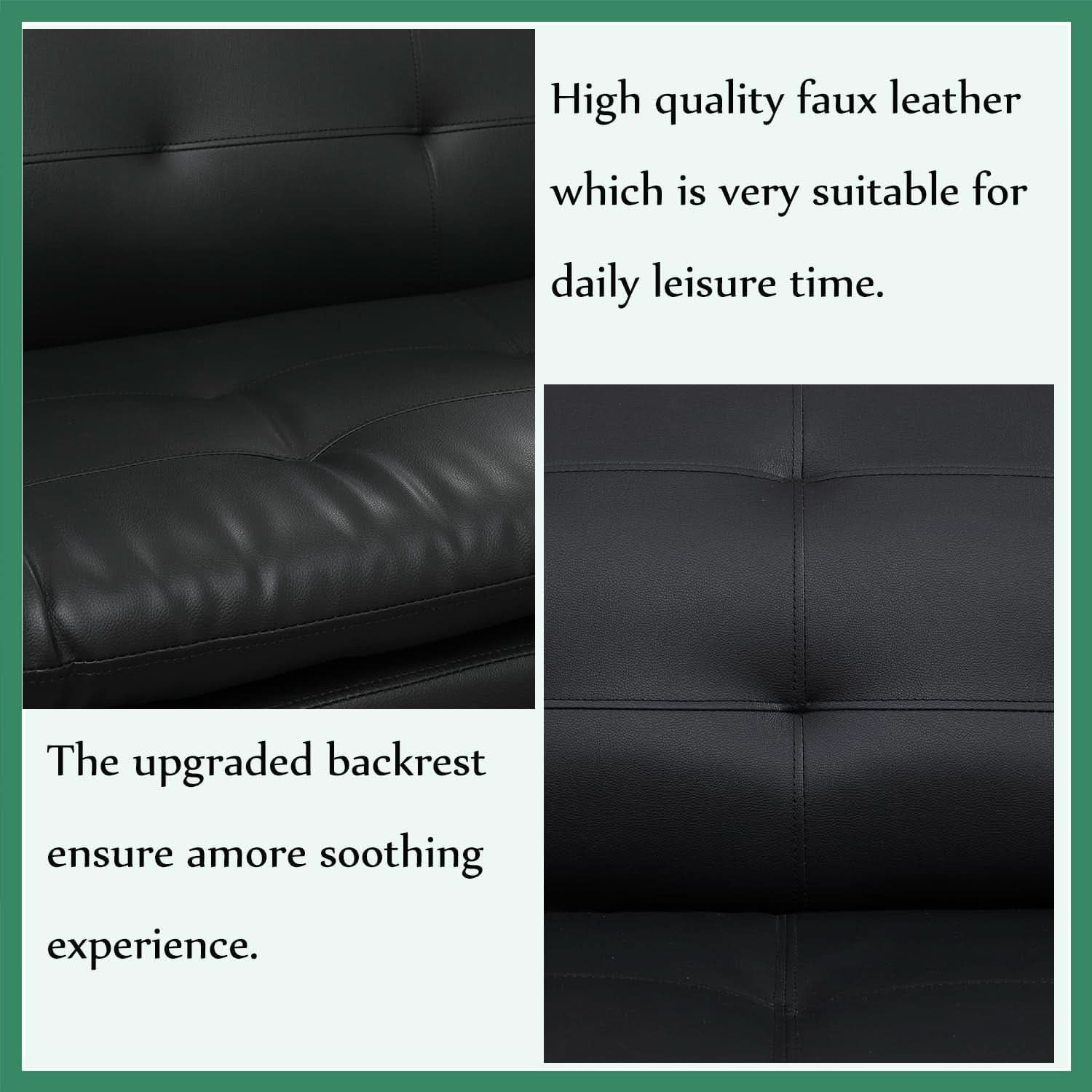 Leather Sofa Set 3 Piece With Loveseat And Armchair For Living Room Black