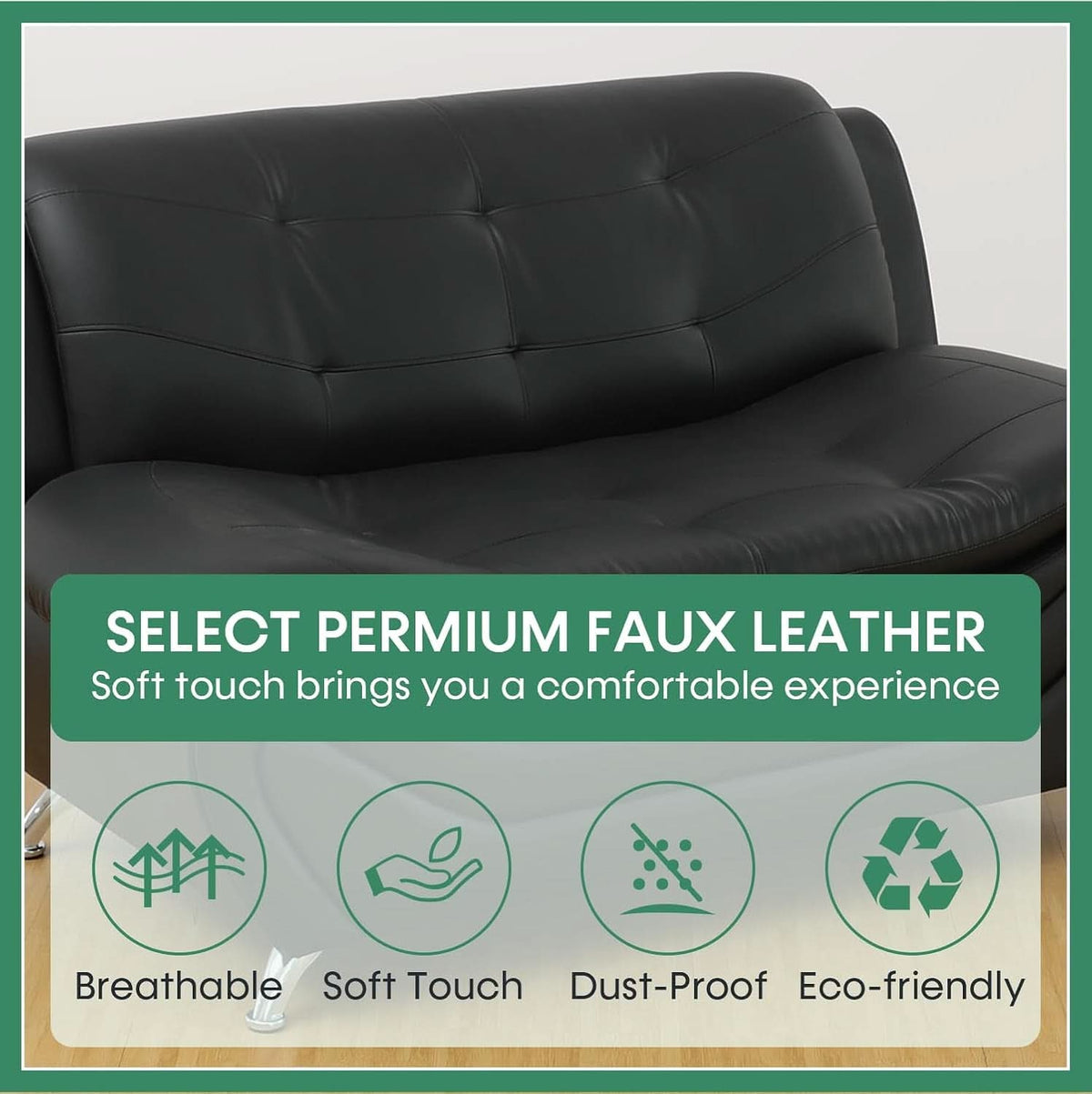 Leather Sofa Set 3 Piece With Loveseat And Armchair For Living Room Black