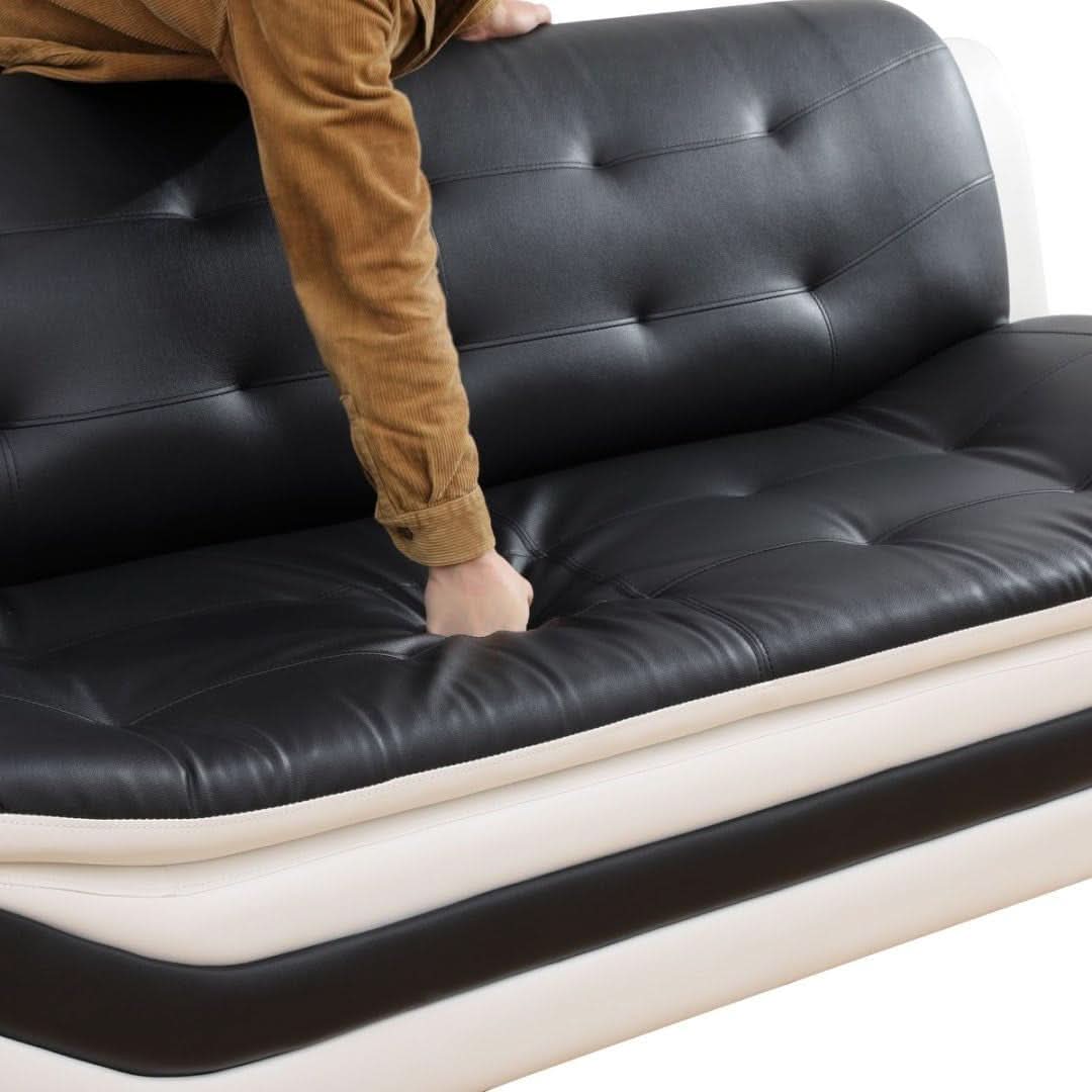 Leather Sofa Set for Living Room 3 Piece Black and White Modern