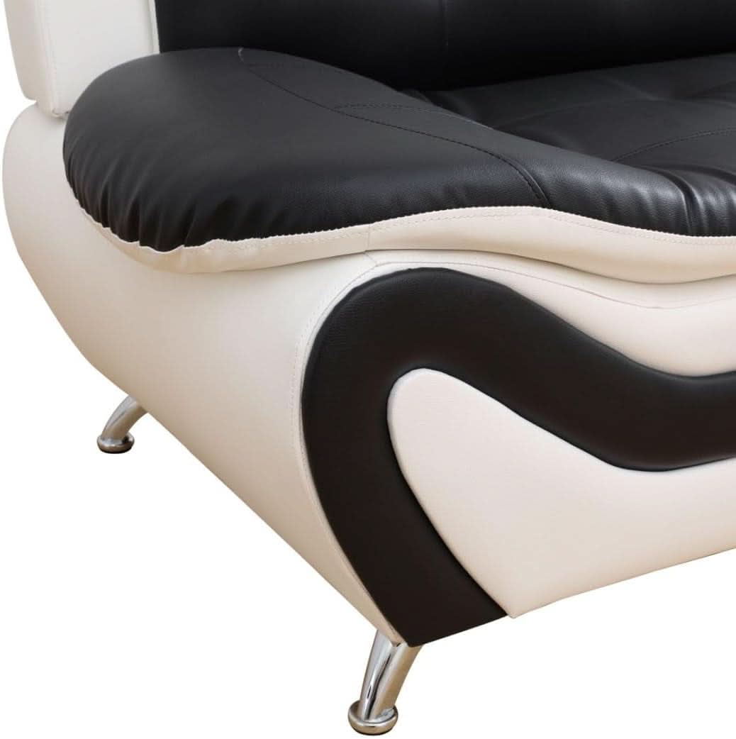 Leather Sofa Set for Living Room 3 Piece Black and White Modern