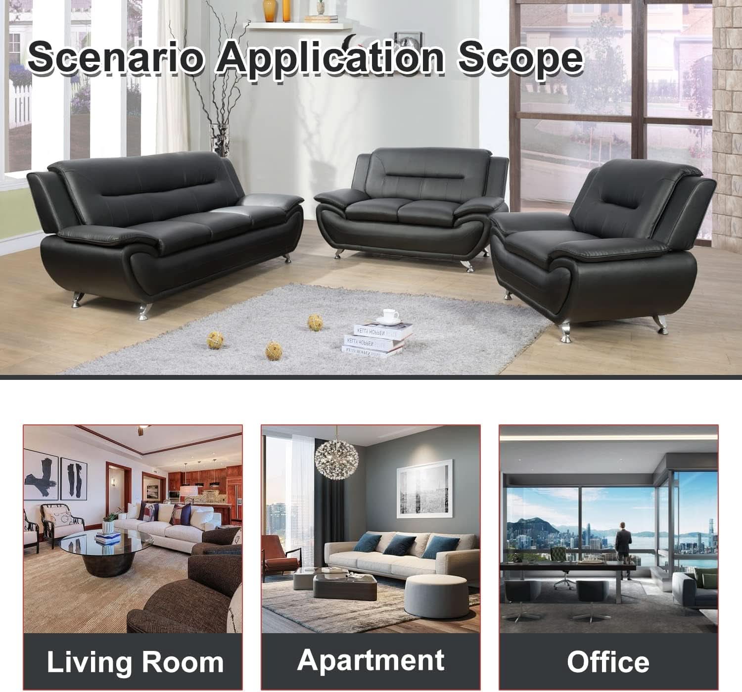 Leather Sofa and Loveseat Set for Living Room Black Leather Furniture