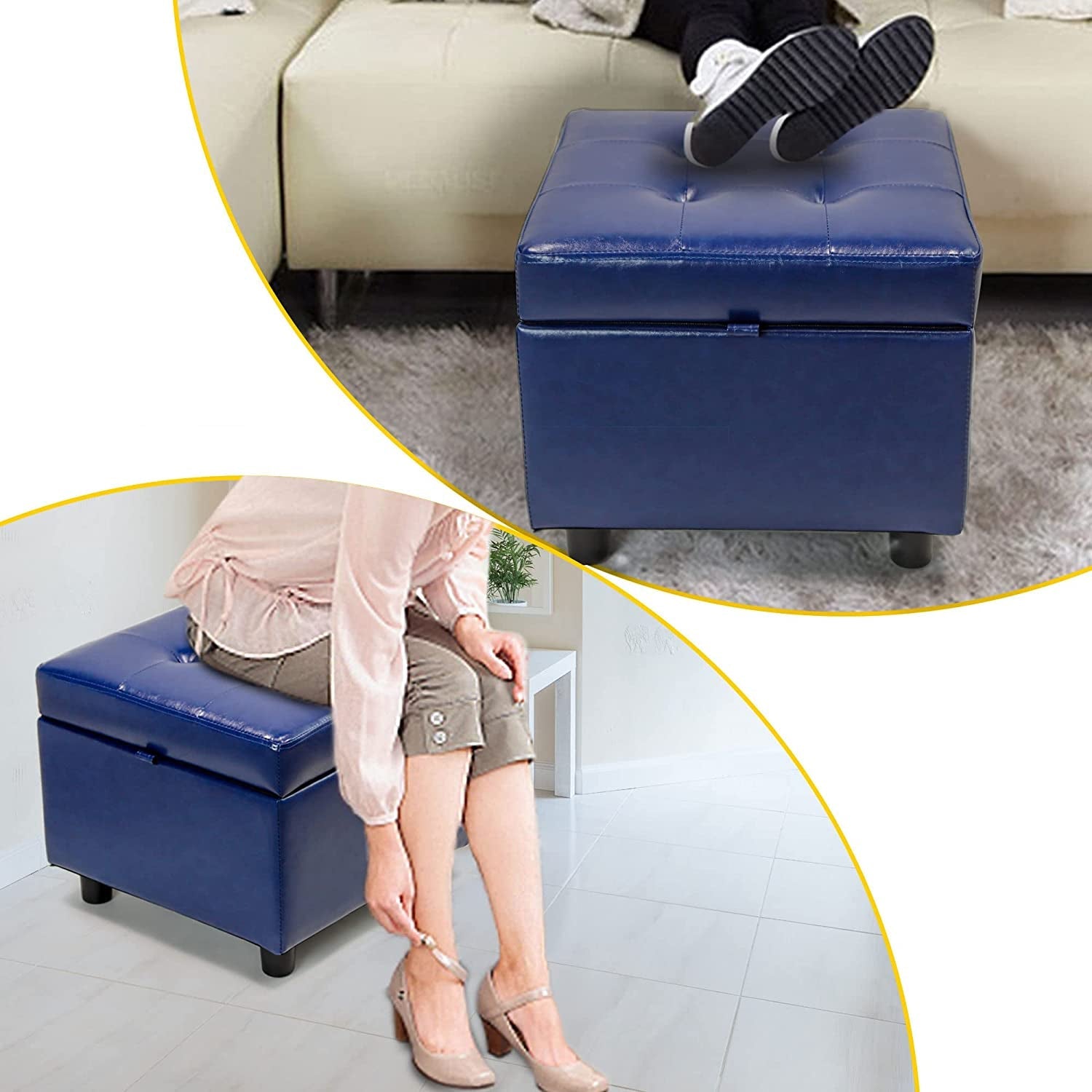 Leather Storage Ottoman Foot Rest Cube For Living Room