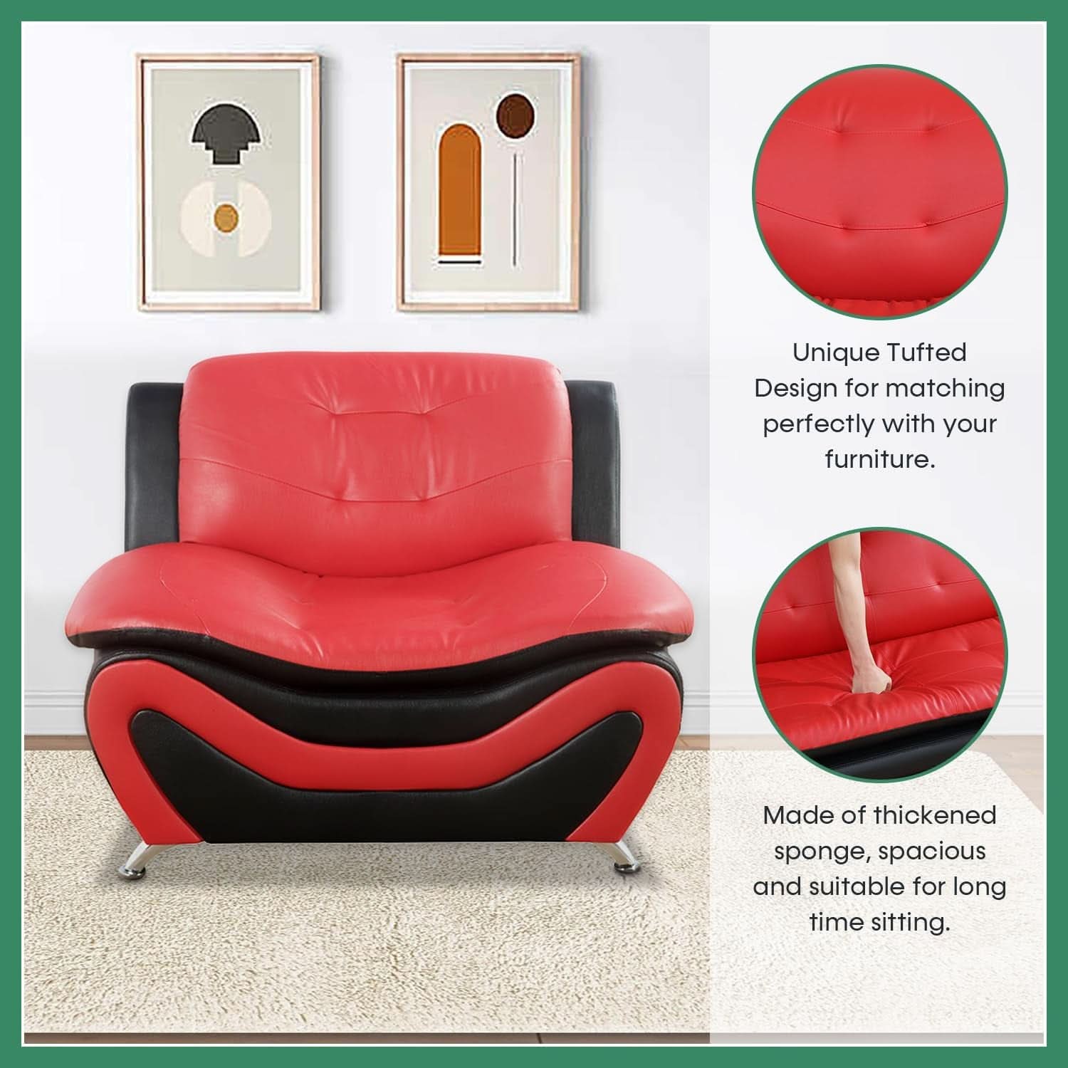 Leather Three Piece Living Room Sofa Set Black And Red