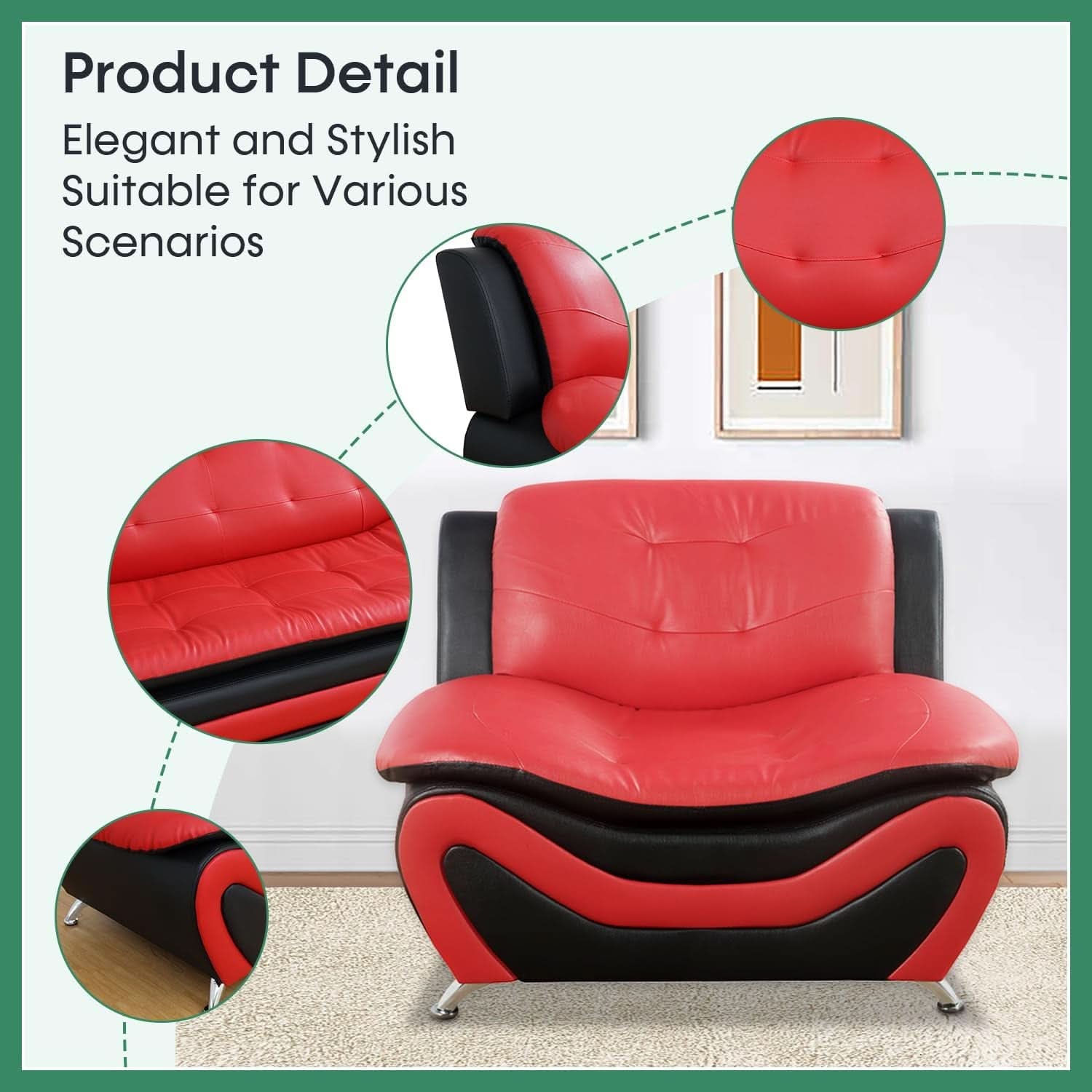 Leather Three Piece Living Room Sofa Set Black And Red