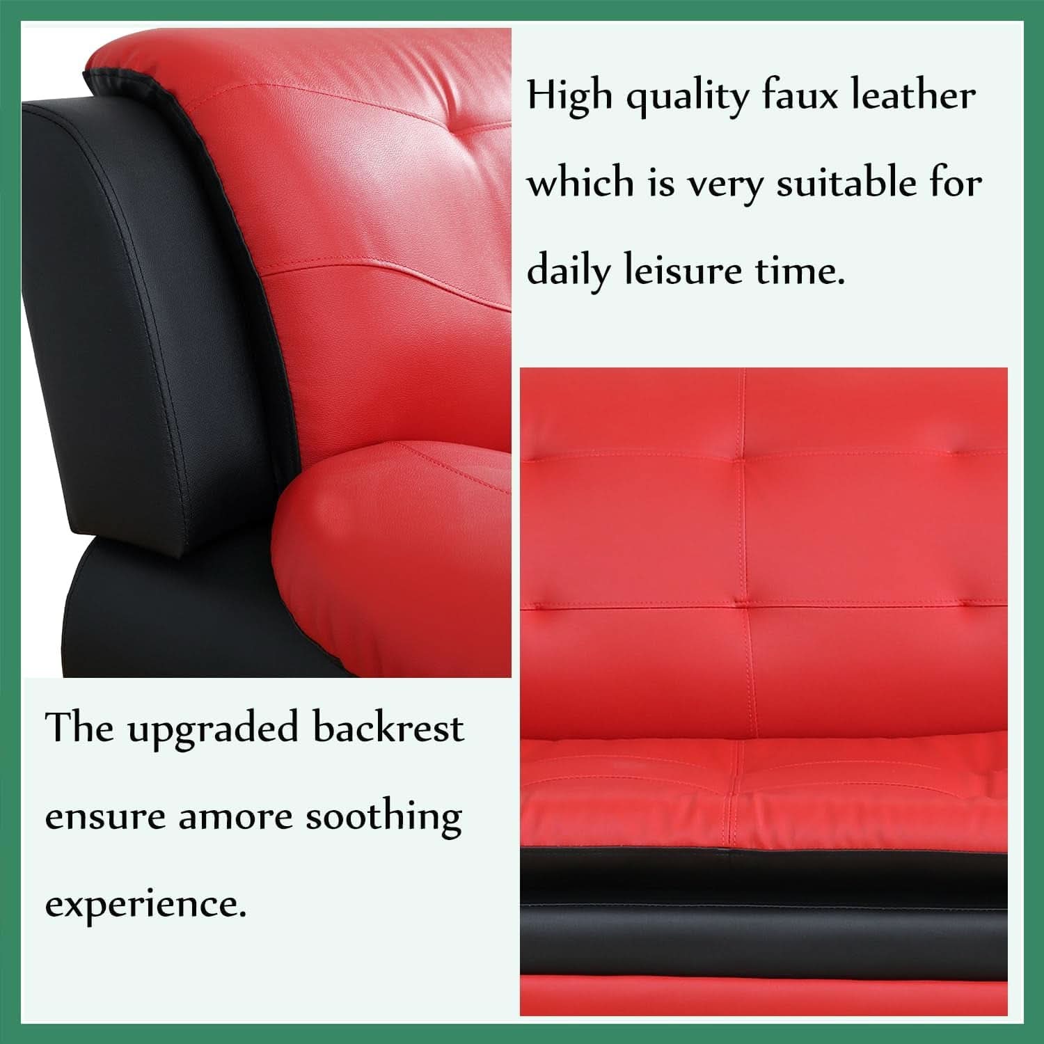 Leather Three Piece Living Room Sofa Set Black And Red