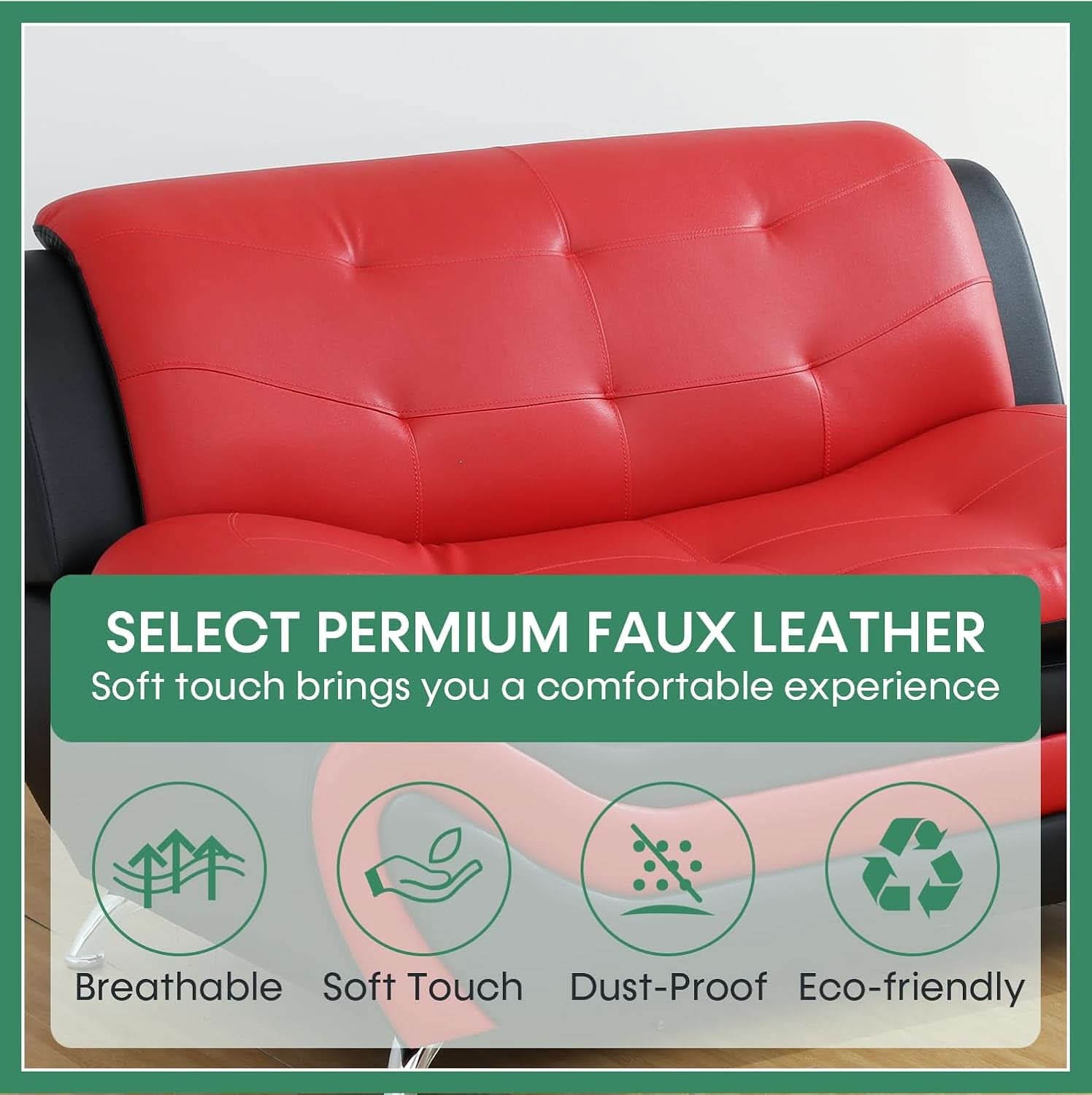 Leather Three Piece Living Room Sofa Set Black And Red