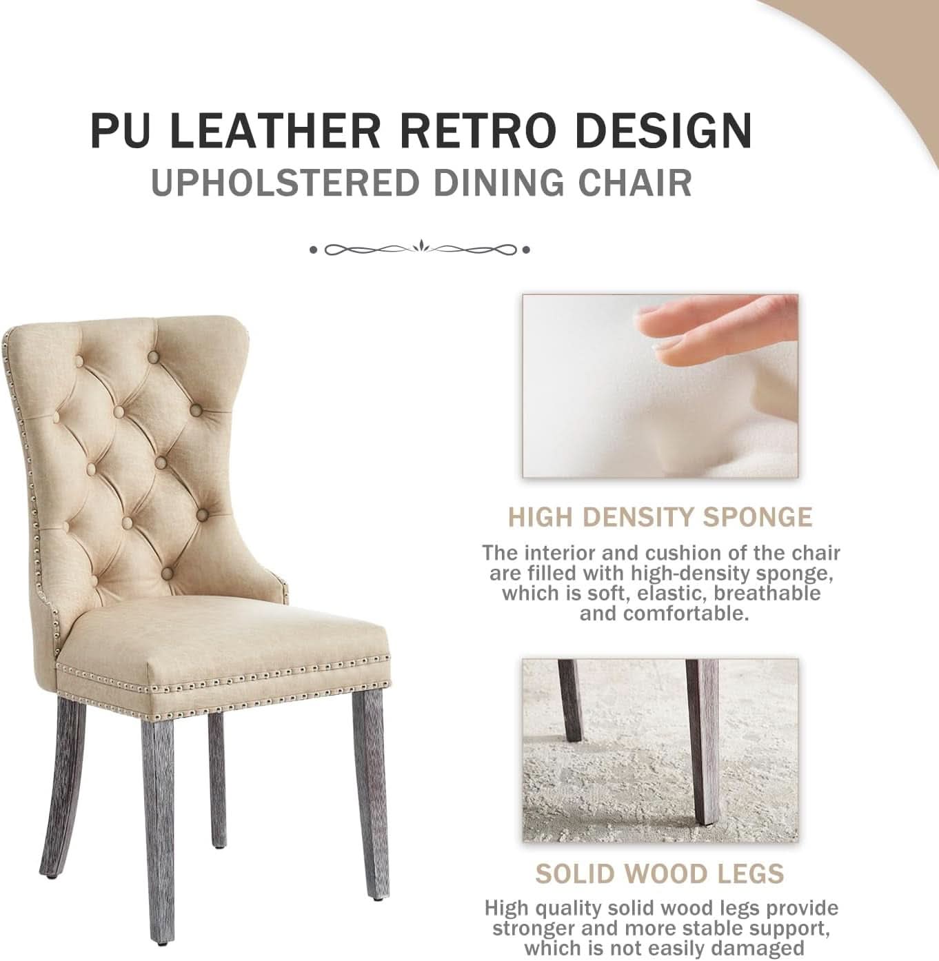 Leather Wingback Dining Chairs Set Of 4 Beige Nailhead Trim