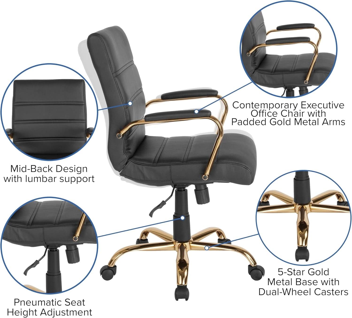 LeatherSoft Mid-Back Office Chair With Adjustable Height